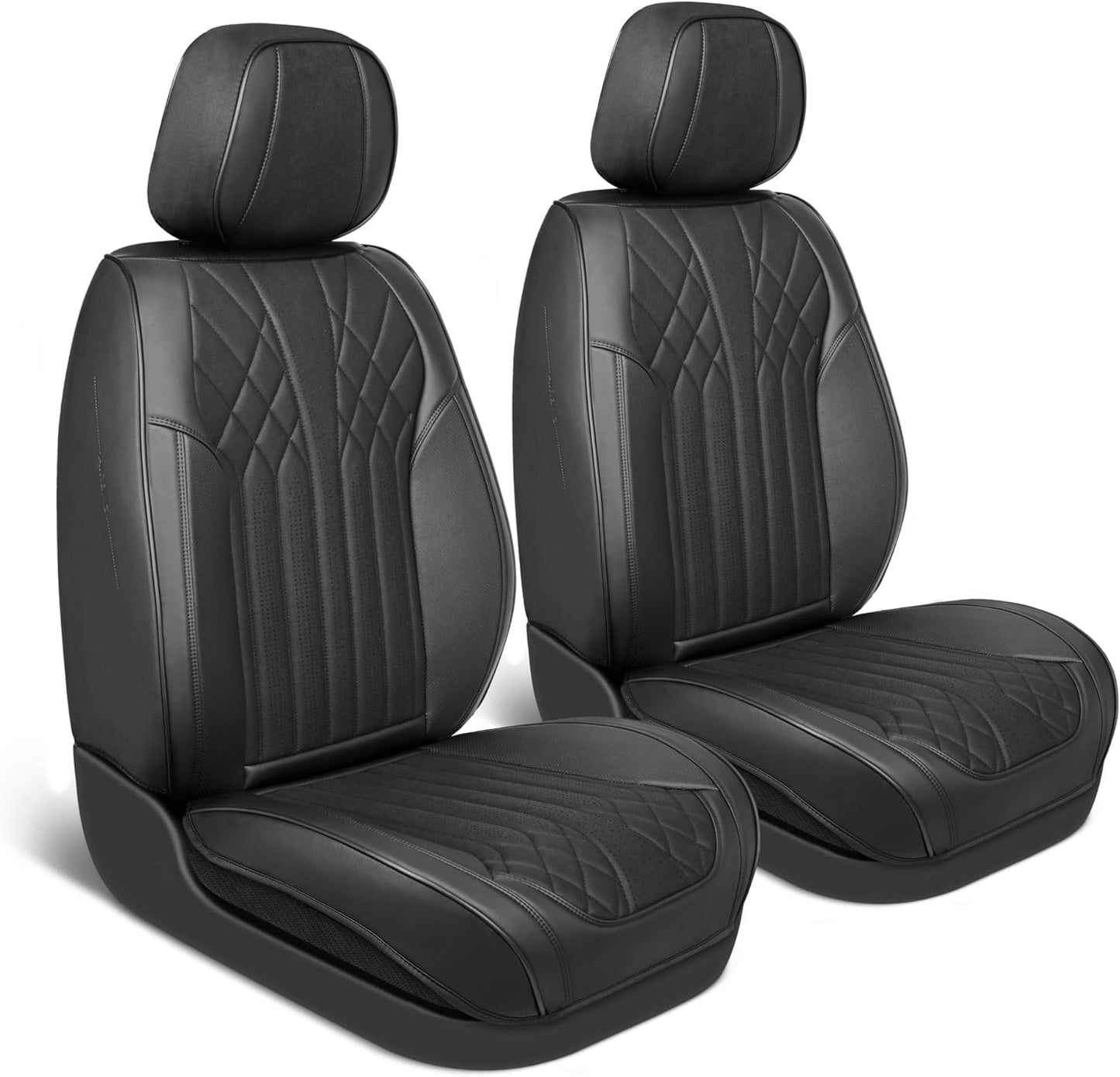 Elite Edition Faux Leather & Suede Seat Covers for Cars, Trucks, & SUV - 2 Black Car Seat Covers for Front Seats - Universal Fit Car Accessories Automotive Interior Cover Protector for Cars