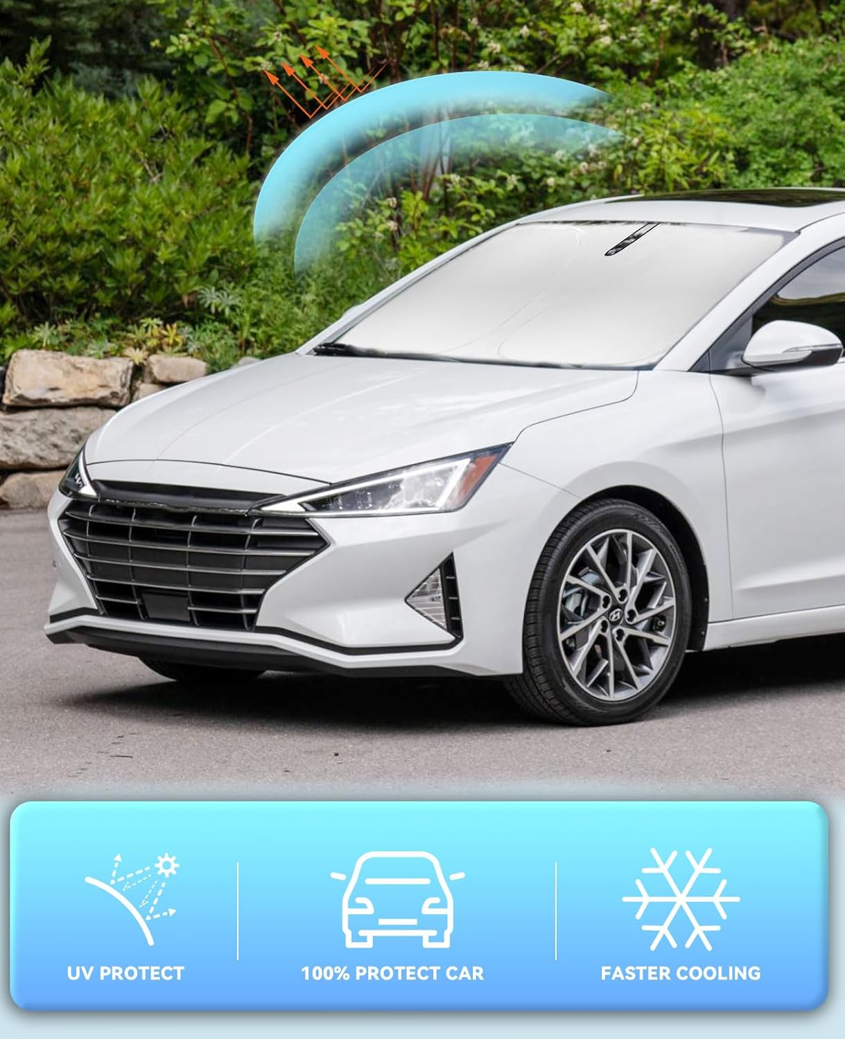 Sun Shade for Elantra Windshield Sunshades for Hyundai Elantra 2017-2019 2020 Windshield Cover Foldable Front Window Shields 240T Silver Coating Protector Sun Visor Blocks UV Rays Heat Car Accessories