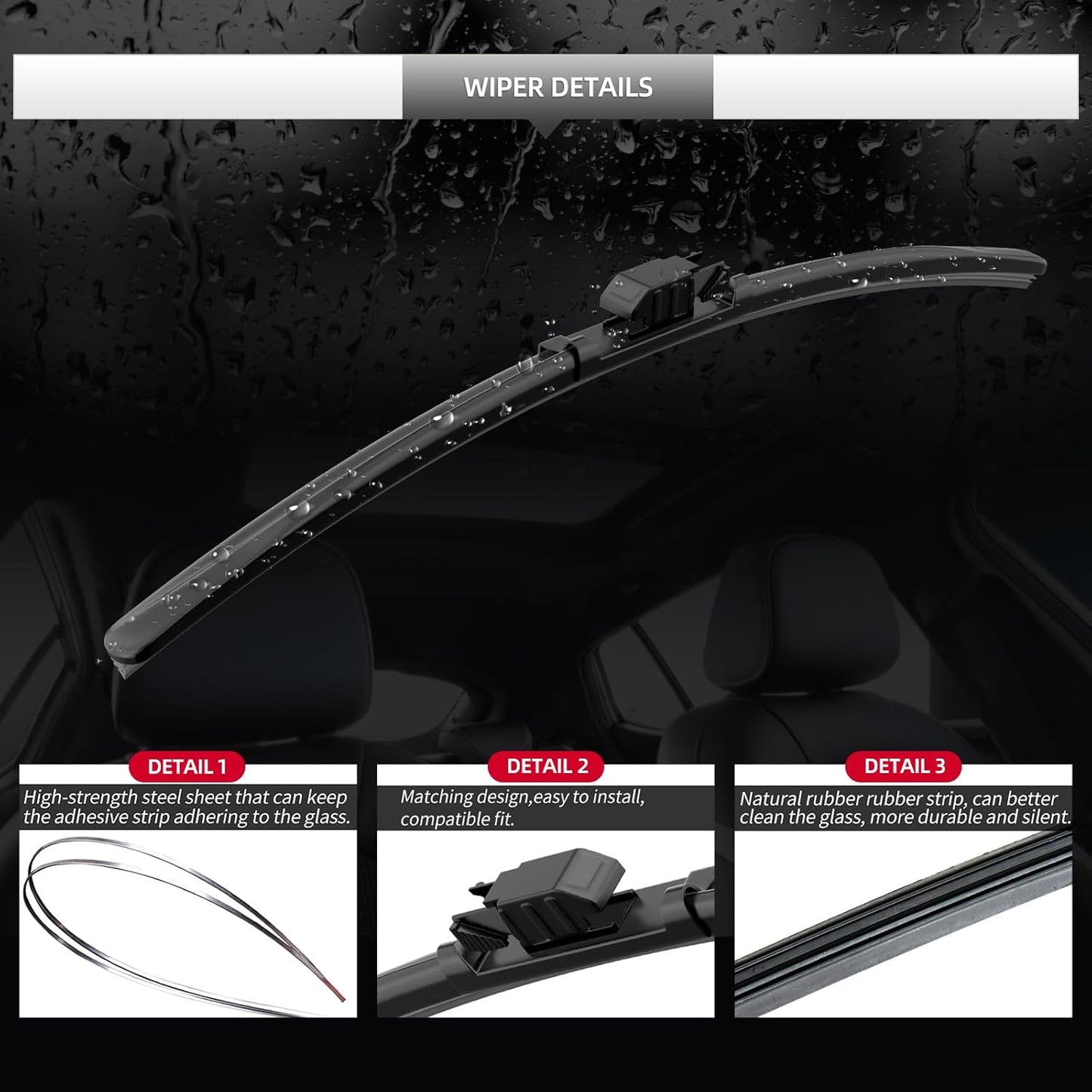 Replacement for BMW X2 2018-2023 Windshield Wiper Blade-3 Pieces of Car Front and Rear Window Wiper Blades