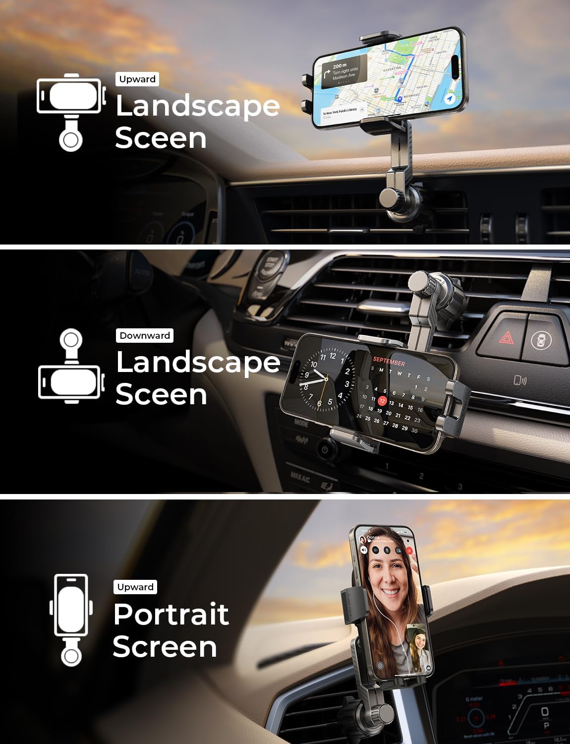 LISEN Back to School Phone Mount for Car Vent [Never Blocking] 360 Rotatable Car Phone Holder Air Vent Clip Hands Free Cellphone Car Mount for iPhone 16 Pro Max Plus 16e 15 14 Samsung Android, Black