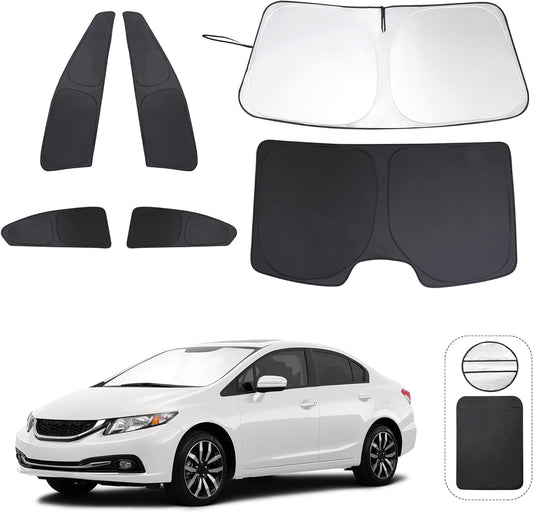 TINGLU Window Shades for Honda Civic 2012 2013 2014 2015 Accessories Car Side Full Windows Windshield Sun Shade Sun UV Rays & Privacy Protection for Camping,Napping,and Relaxing 6PCS