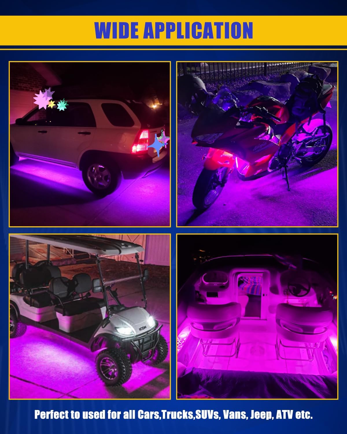 Pink Led Strip Lights,12V Interior Light Strip IP68 Waterproof Cuttable for Car Motorcycles Boat Golf Cart Truck Cargo Home Decoration with Strong Nano Tape 12inch(Pack of 4)