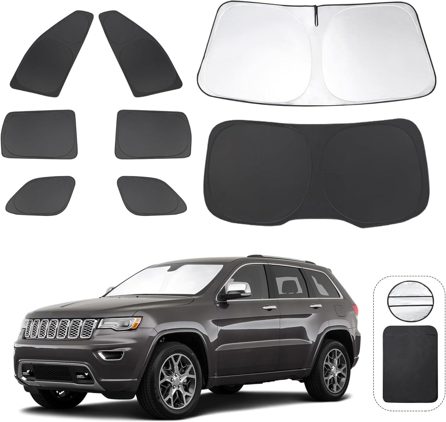 TINGLU 8PCS Window Shades for Jeep Grand Cherokee 2011-2021(NOT for Grand Cherokee L) Accessories Car Side Full Windows Rear Triangular Windshield Sun Shade Sun UV Rays Privacy Protection for Camping