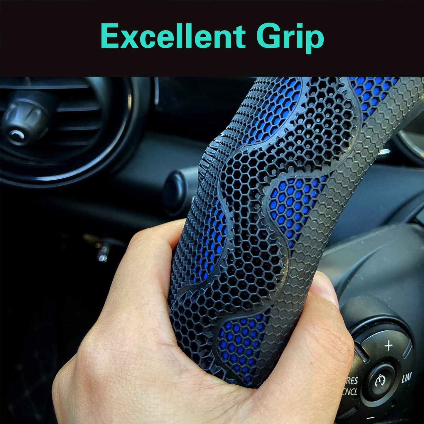 PINCTROT Small Size Steering Wheel Cover Great Grip with 3D Honeycomb Anti-Slip Design, 14 Inch (Blue)