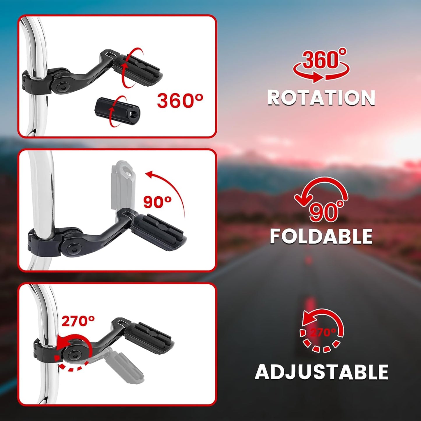 Motorcycle Adjustable Highway Pegs,1.25" Highway Foot Pegs for Harley Davidson Touring Road King Road Glide Street Glide Electra Glide Dyna Sportster Softail fits 32mm Engine Guard, Black