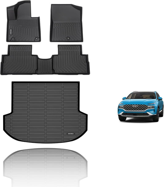 KELCSEECS All Weather Floor Mats & Cargo Liner Custom for 2023 2022 2021 Hyundai Santa Fe Automotive Car Mats Floor Liners Trunk Mat Hyundai Santa Fe Floor Mats Cargo Mat Trunk Liner Black