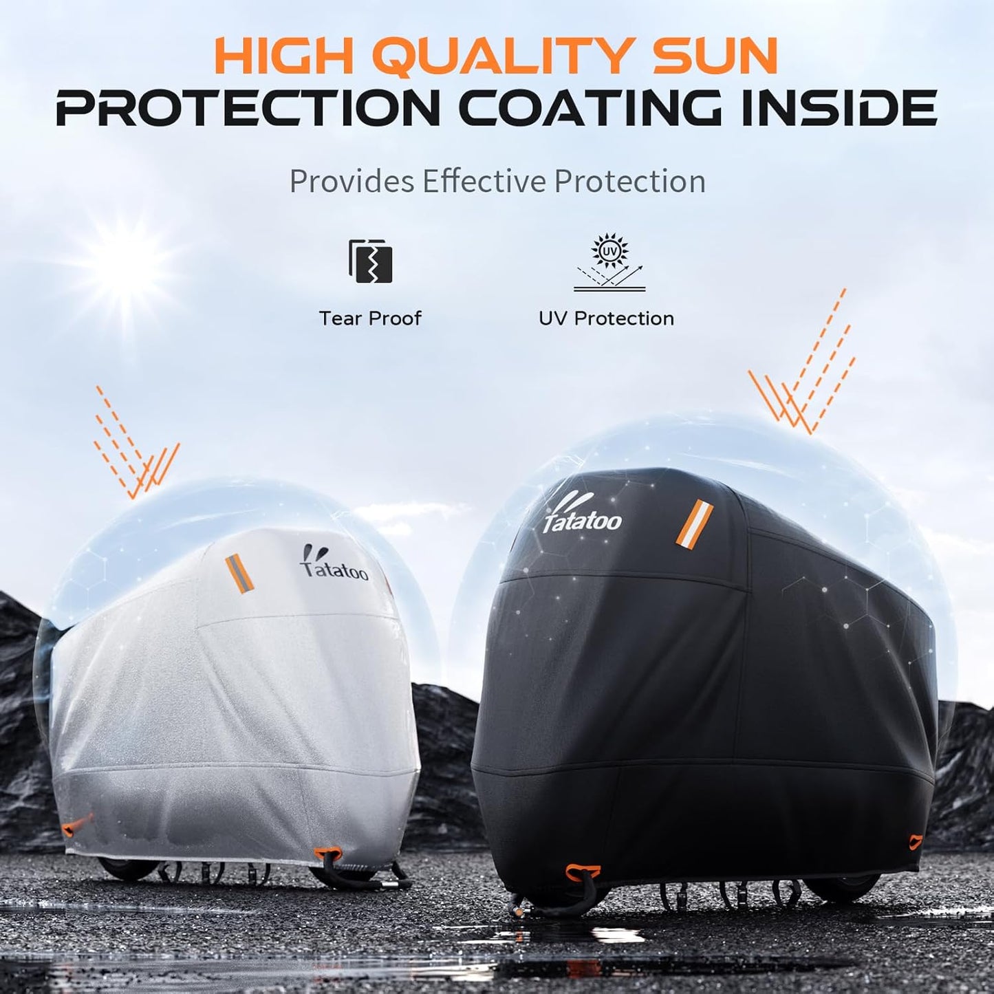 Motorcycle Cover Waterproof Outdoor, 300D Heavy Duty, UV & Rain Resistant, 3 Wind-Resistant Buckles, Dual Lock Holes, Includes Storage Bag, Fits Most Motorcycles/Scooters up to 86.6",Black