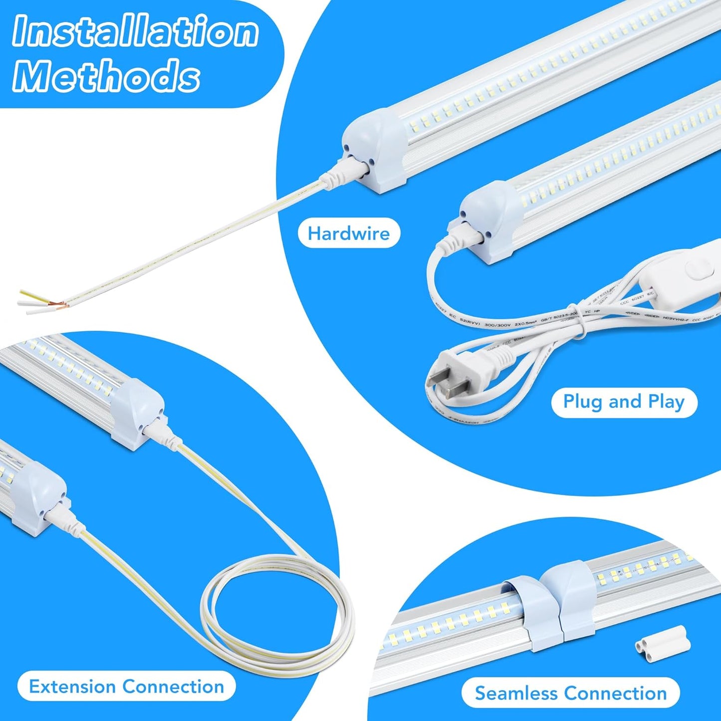 10 Pack 8FT T8 LED Shop Lights, 120W Integrated Tube Light, 19200LM 6000-6500K Daylight, Linkable Lighting, Plug & Play Energy-Saving Commercial Bay Lighting Garage Warehouse Basement (V4)