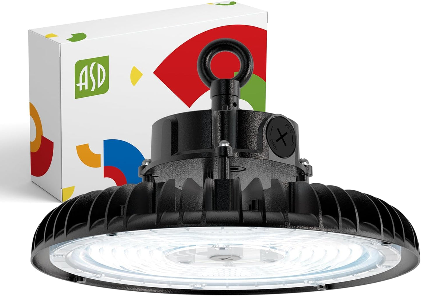 ASD LED High Bay UFO Light Fixture, Commercial Shop Lighting | Dimmable, IP69K Waterproof, DLC Premium, UL Listed | 200W 31000LM 5000K 100-277V | Warehouse, Garage, Workshop, Barn Lamp | Black
