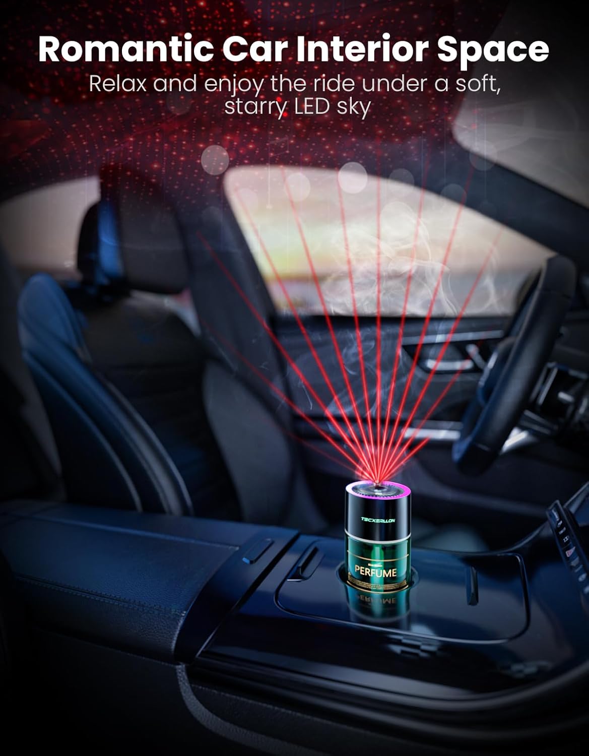 Car Air Freshener, Car Diffuser with RGB Ambient Light & Starry Ceiling, 4 Smart Scent Modes, 120-Day Runtime, Auto On/Off, USB-C Rechargeable, Cologne-Inspired Fragrance,120ML