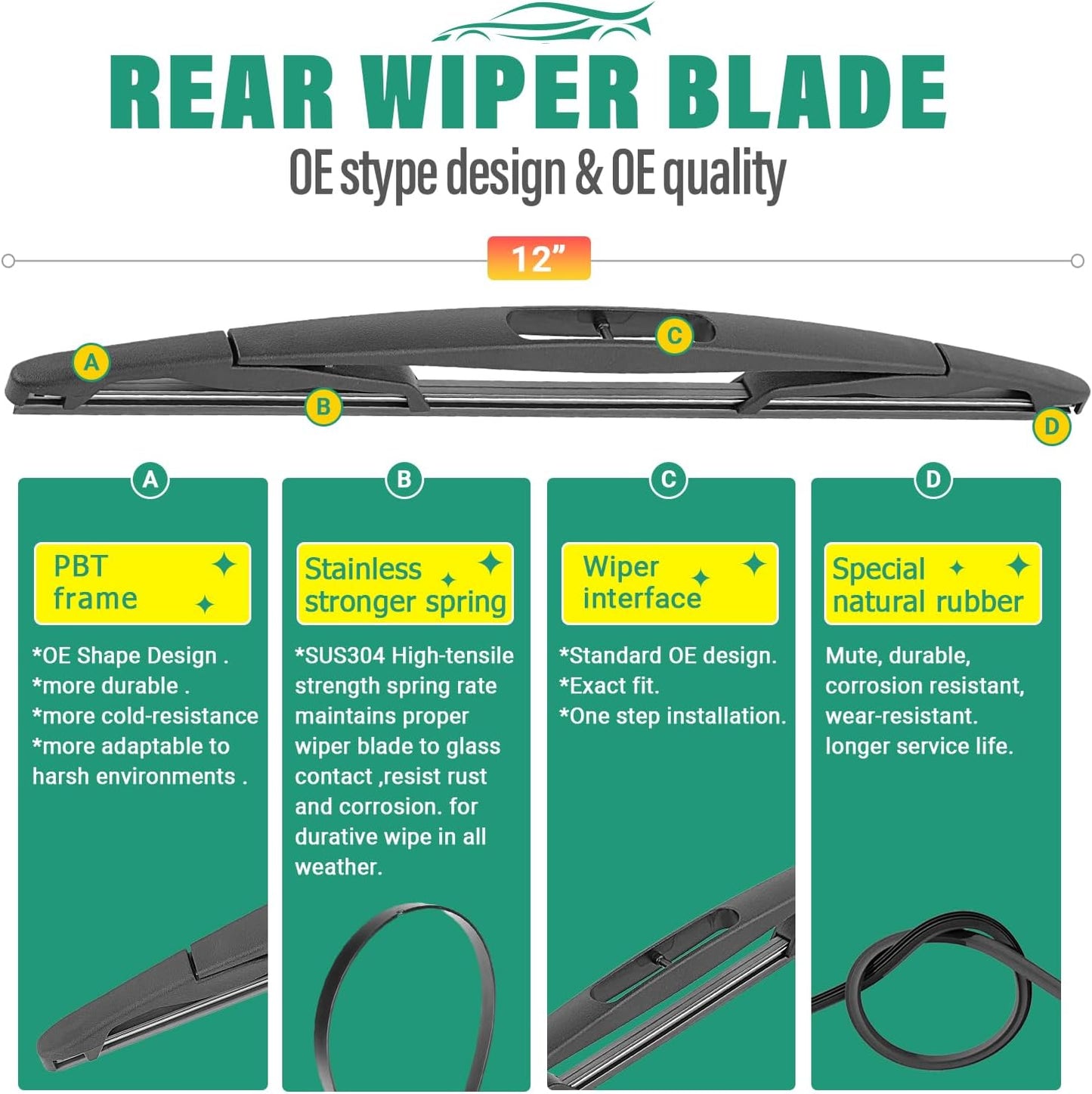 22" 22" 12" Windshield Wiper Blades Replacement for Chevy Chevrolet Tahoe 2009-2014 Chevy Suburban 1500/2500, Cadillac Escalade/ESV/EXT 2009-2014 Front Rear Wipers Set (Pack of 3)