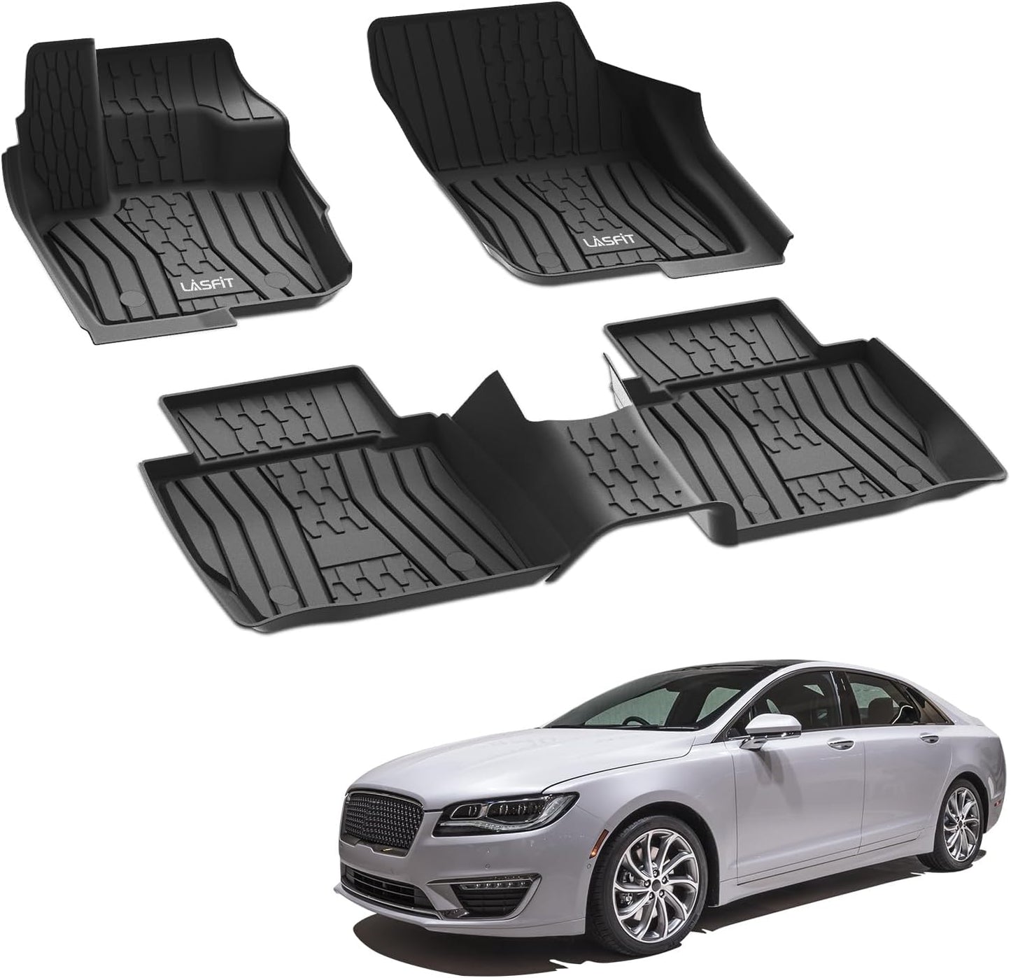 LASFIT Floor Mats Fit for Ford Fusion 2020-2017 (Include Hybrid)/ for Lincoln MKZ 2020-2017 All Weather Protection TPE Custom Fit 2020 2019 2018 2017 Floot Liners Accessories, 1st & 2nd Rows, Black