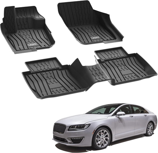 LASFIT Floor Mats Fit for Ford Fusion 2020-2017 (Include Hybrid)/ for Lincoln MKZ 2020-2017 All Weather Protection TPE Custom Fit 2020 2019 2018 2017 Floot Liners Accessories, 1st & 2nd Rows, Black
