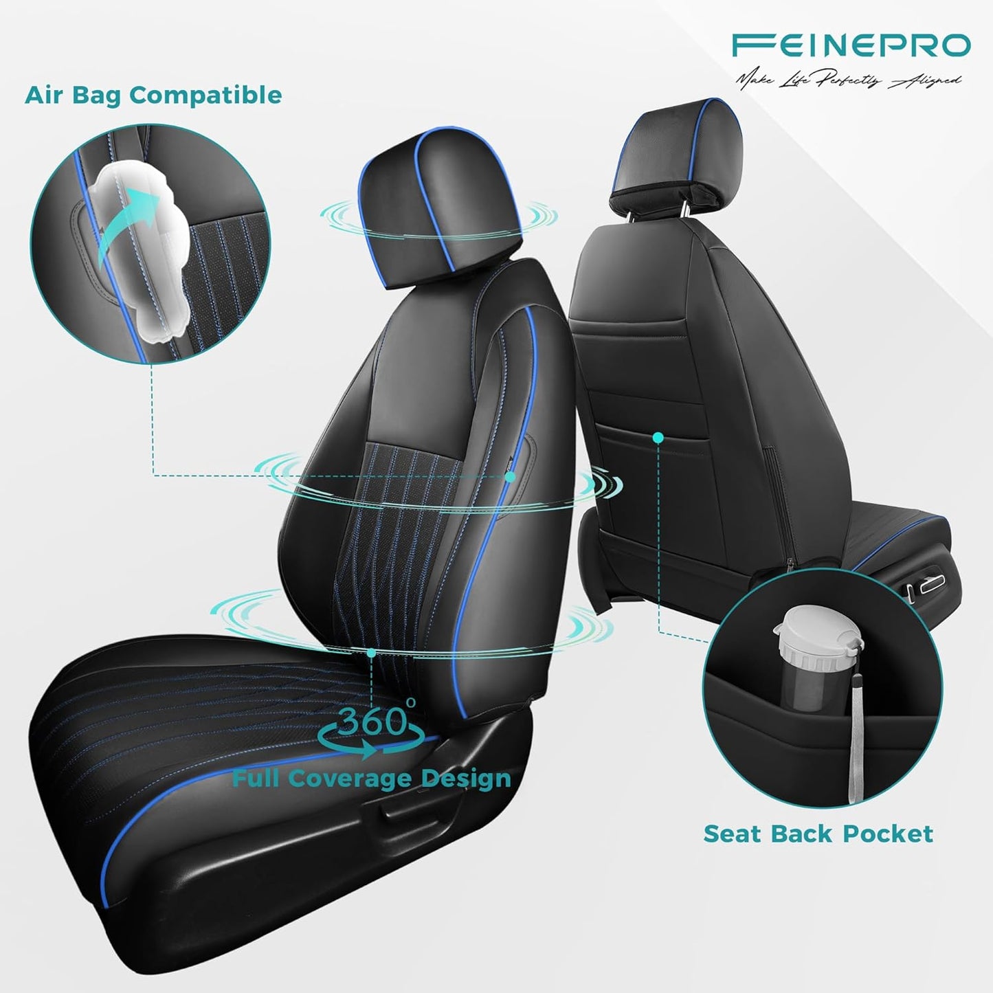 Seat Covers for Honda Civic Hatchback EX, Sport Touring, EXL 2016 2017 2018 2019 2020 2021, Faux Leather Car Seats Cover Full Set(Rear Row 40/60 Split & Folding Backrest)-BlackBlue