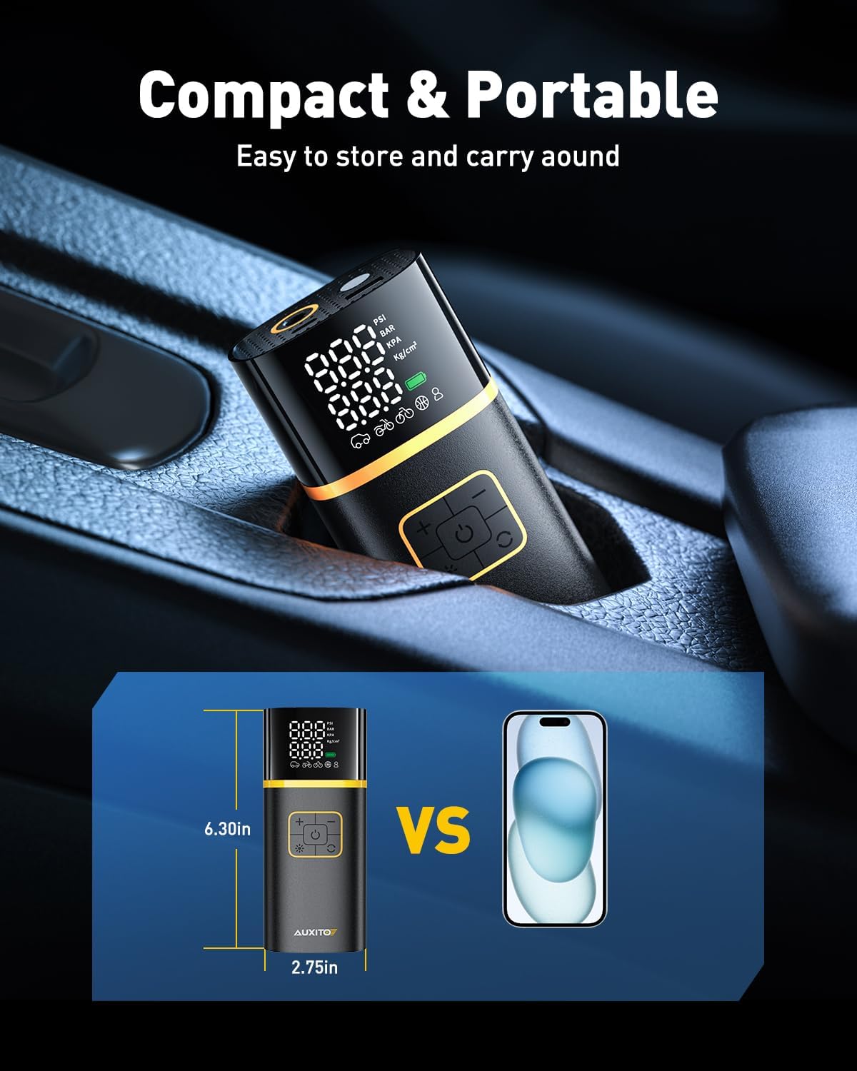 AUXITO Tire Inflator Portable Air Compressor - Air Pump for Car Tires with Digital Pressure Gauge, Cordless Rechargeable Battery, Emergency LED Light for Car Motorcycle Bike Ball, 150PSI, Auto Stop