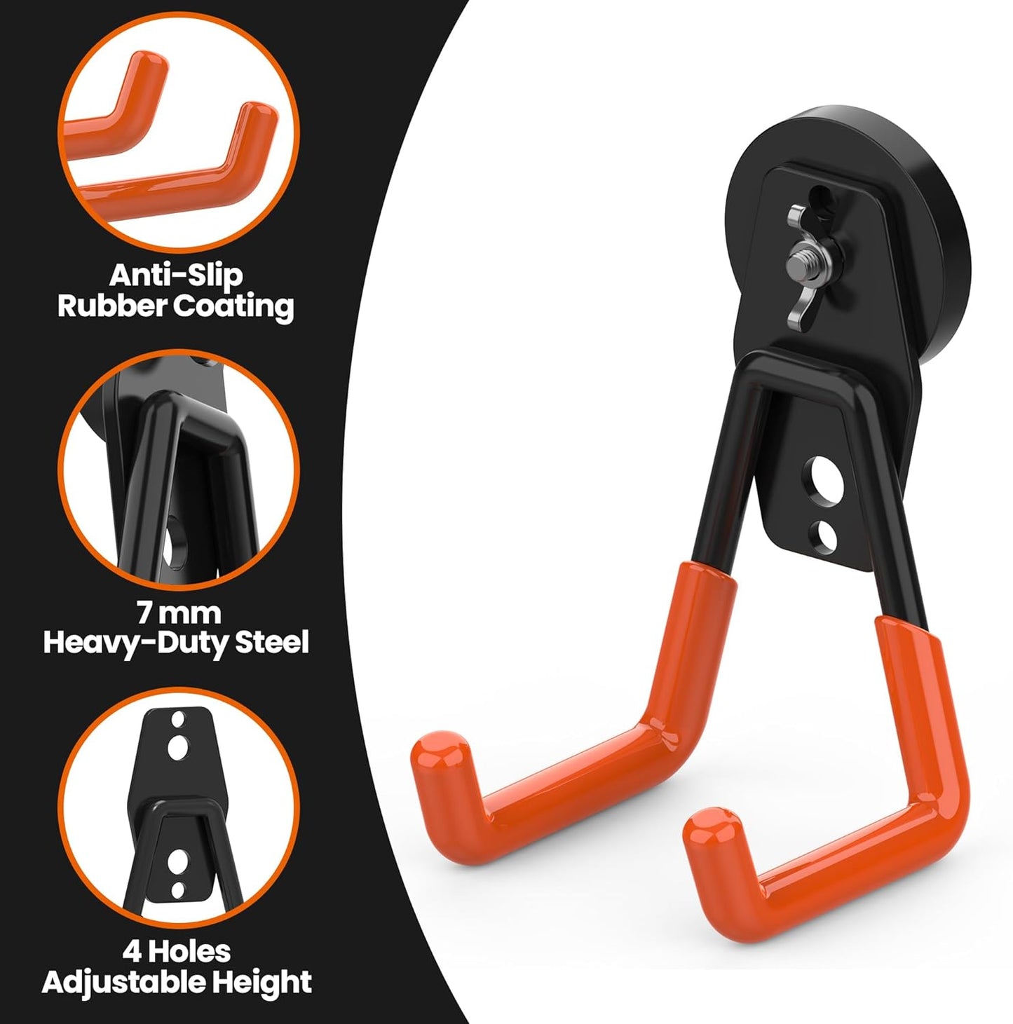 4 Pack Large Heavy Duty Magnetic Hook Extra Strong Magnetic Garage Hooks Big NdFeB Industrial Magnet Hooks Magnetic Utility Storage Holder Organization with Anti-Slip Coating for Hanging Garden Tool