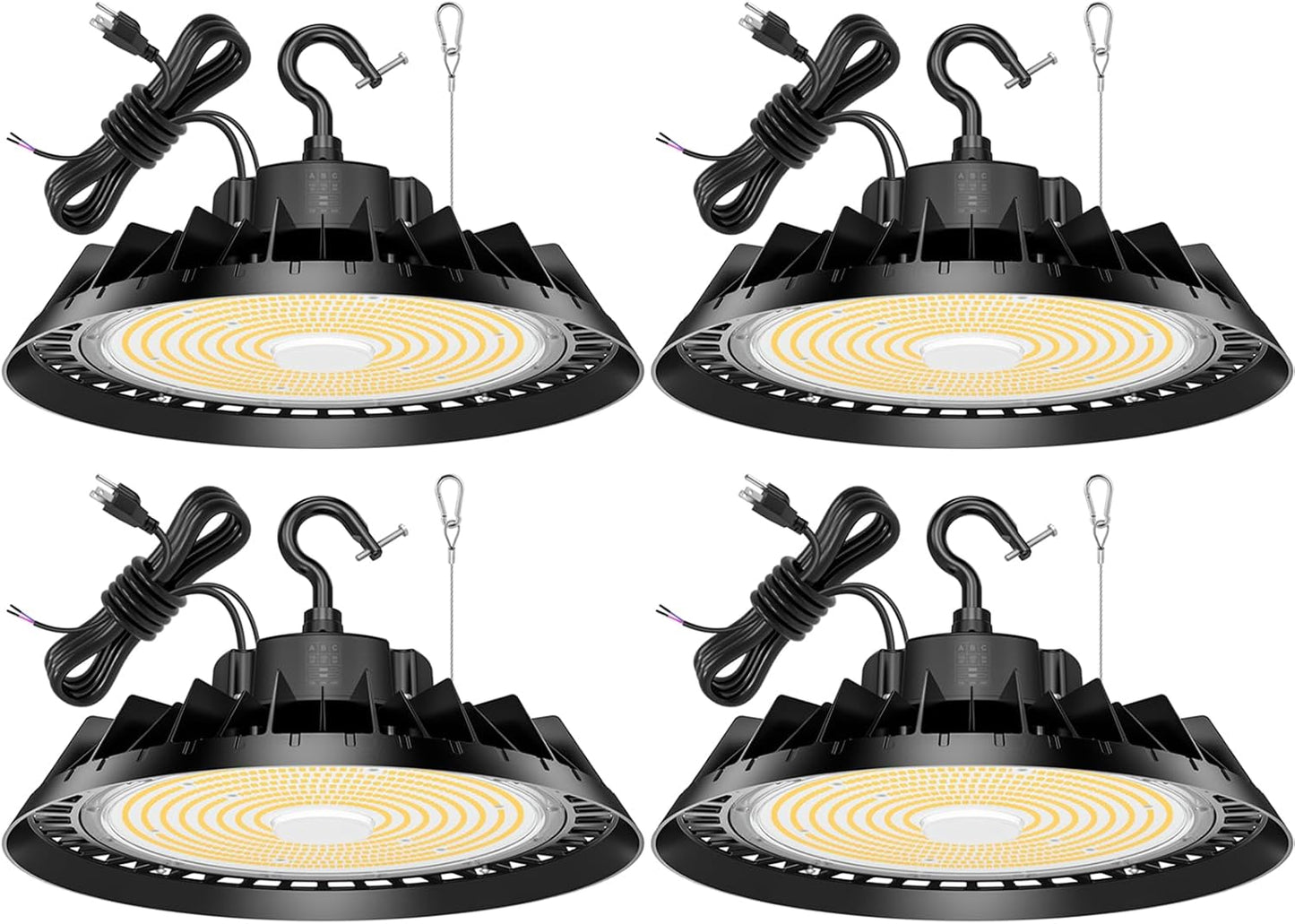 4Pack LED High Bay Lights, Super Bright 150W UFO High Bay LED Shop Lights, 22500LM 5000K, 0-10V Dimmable, 5' Cable Plug, IP65 Waterproof, ETL Listed Plug & Play Lighting for Factory Warehouse