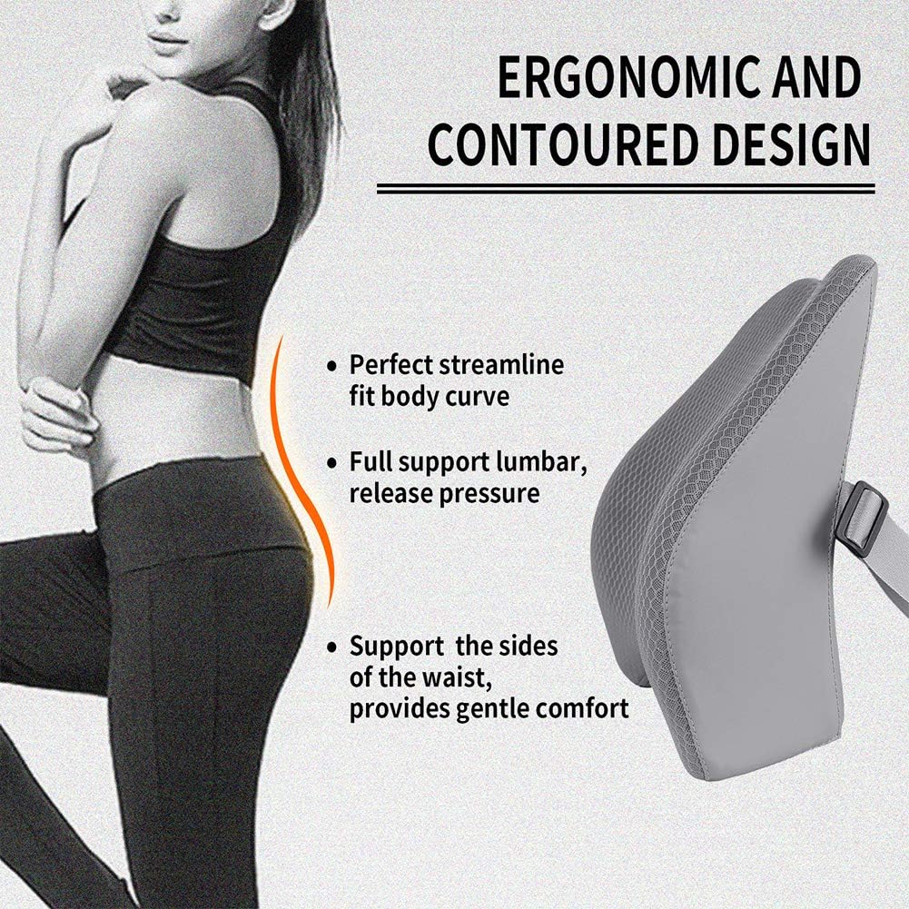 Memory Foam Lumbar Support Pillow for Car - Back Support for Car Seat (Gray)
