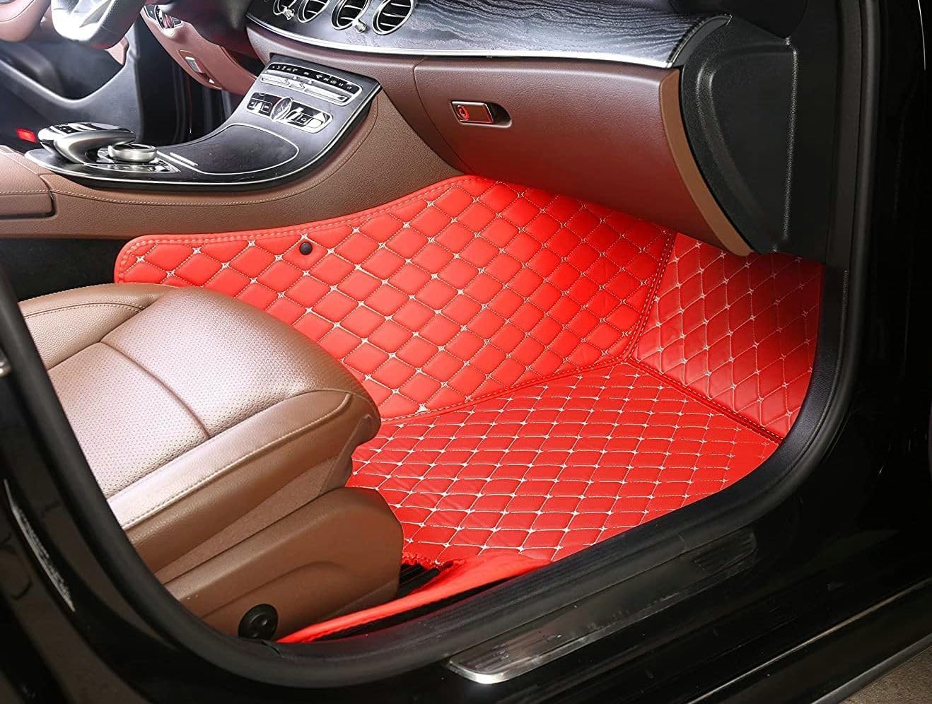 Custom Artificial Leather Waterproof All-Weather Car Floor Mats Fit for 99% Sedan SUV Sports Car Vehicle Car Mat (Brown)