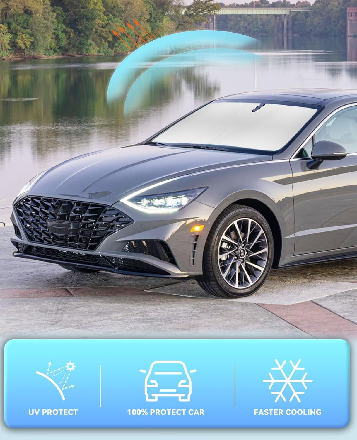 Sun Shade for Sonata Windshield Sunshades for Hyundai Sonata 2020 2021-2024 2025 Windshield Cover Front Window Shields 240T Silver Coating Protector Sun Visor Blocks UV Rays Heat Car Accessories