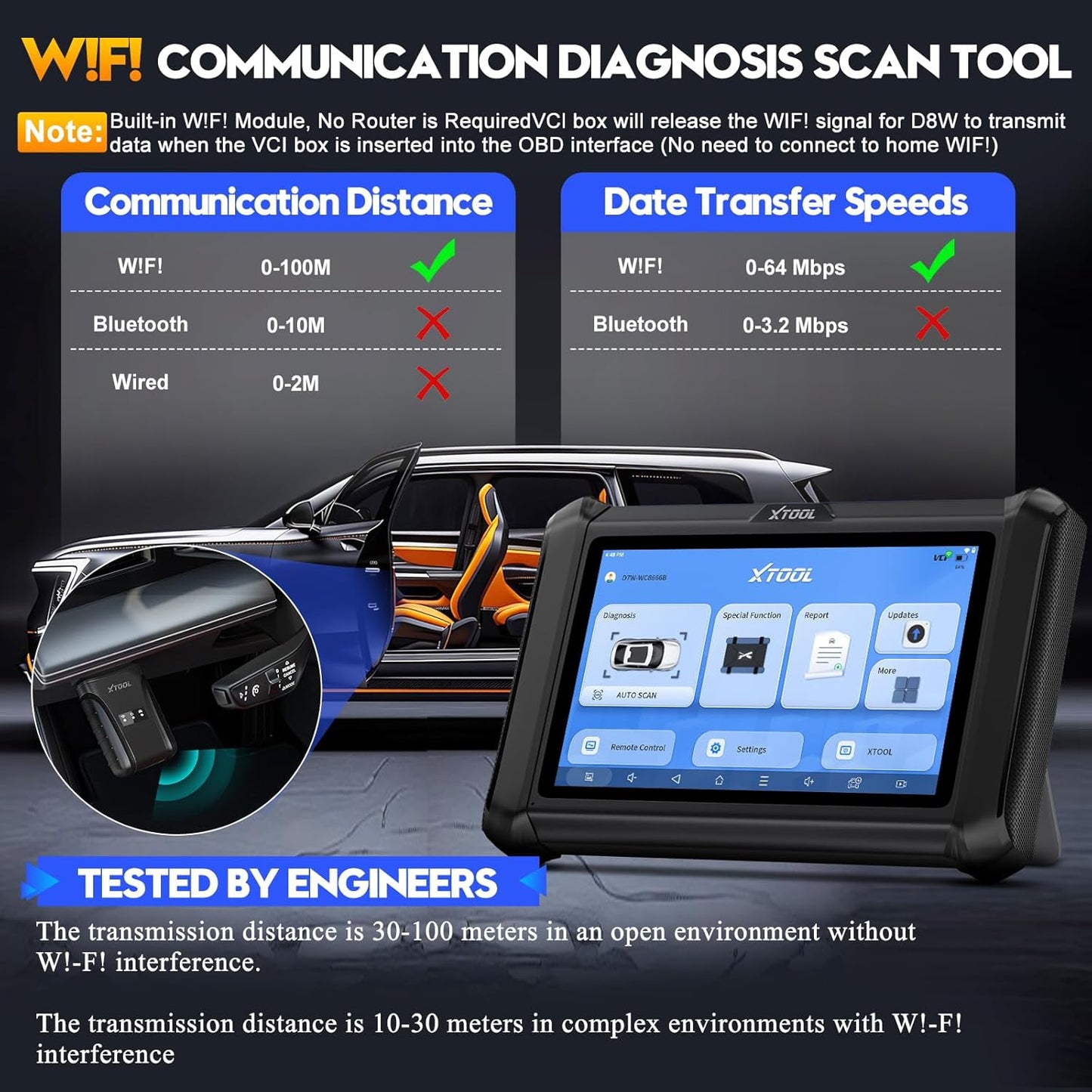 XTOOL D7W Wireless OBD2 Scanner Diagnostic Tool 2025 Upgraded Ver. of D7, Bidirectional Scan Tool, ECU Coding, 39+ Resets, CAN FD & DoIP, All System Scanner for Car with 3-Year Update