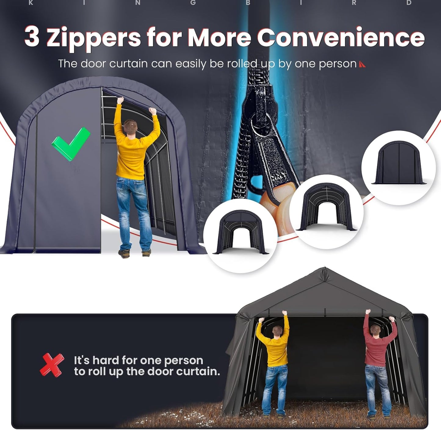 KING BIRD 10' x 20' Heavy Duty Carport with Roll-up Ventilated Windows Round Style Outdoor Instant Garage Anti-Snow Car Canopy with Reinforced Ground Bars