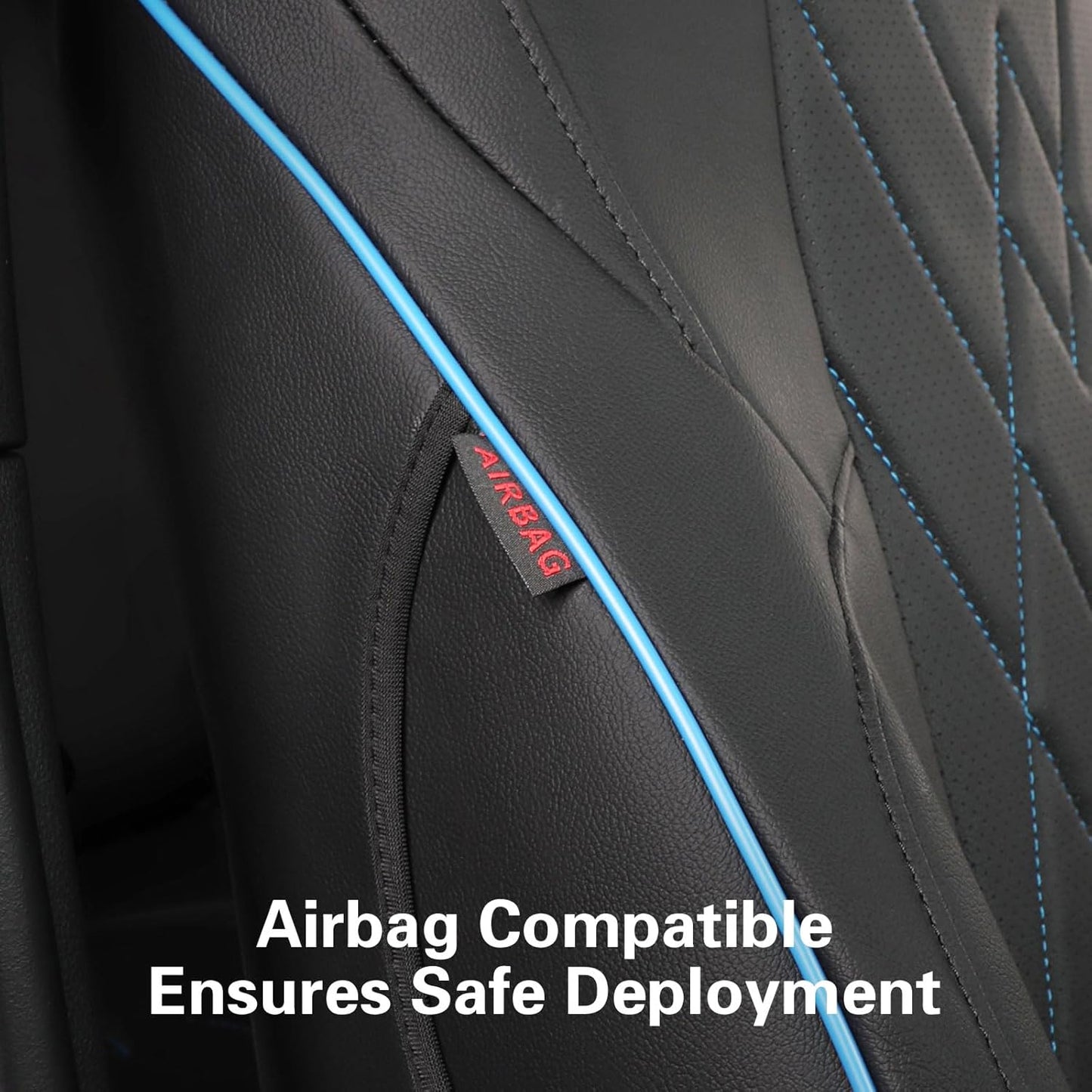 EKR Custom Fit Tacoma Car Seat Covers for Select Toyota Tacoma (Petrol) 2024 2025 Double cab SR,SR5,TRD Sport,TRD Off-Road,Limited -Full Set,Leather (Black with Blue Trim)