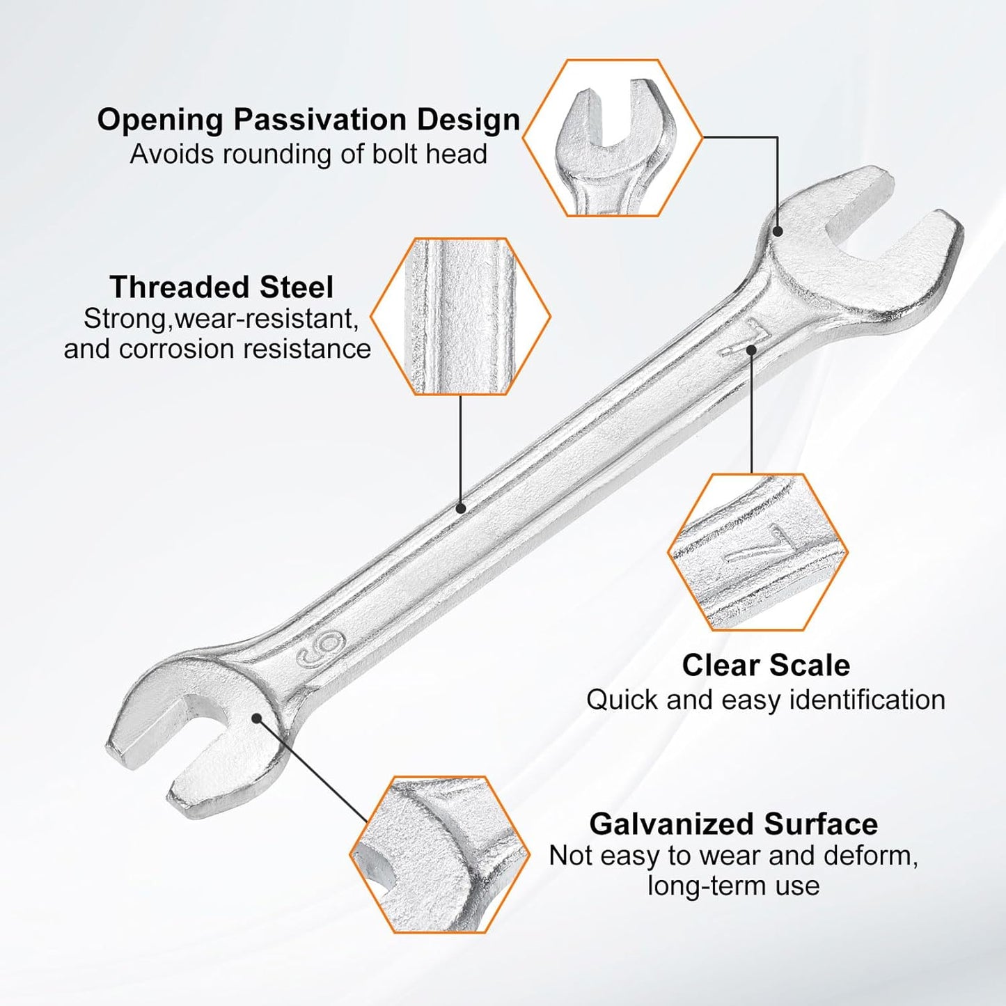 HARFINGTON 2pcs Double Open End Wrench 6mm x 7mm Metric 15 Degree Offset Angle Small Flat Head Wrench Galvanizing Open Ended Spanner for Automotive Repair Furniture Assembly