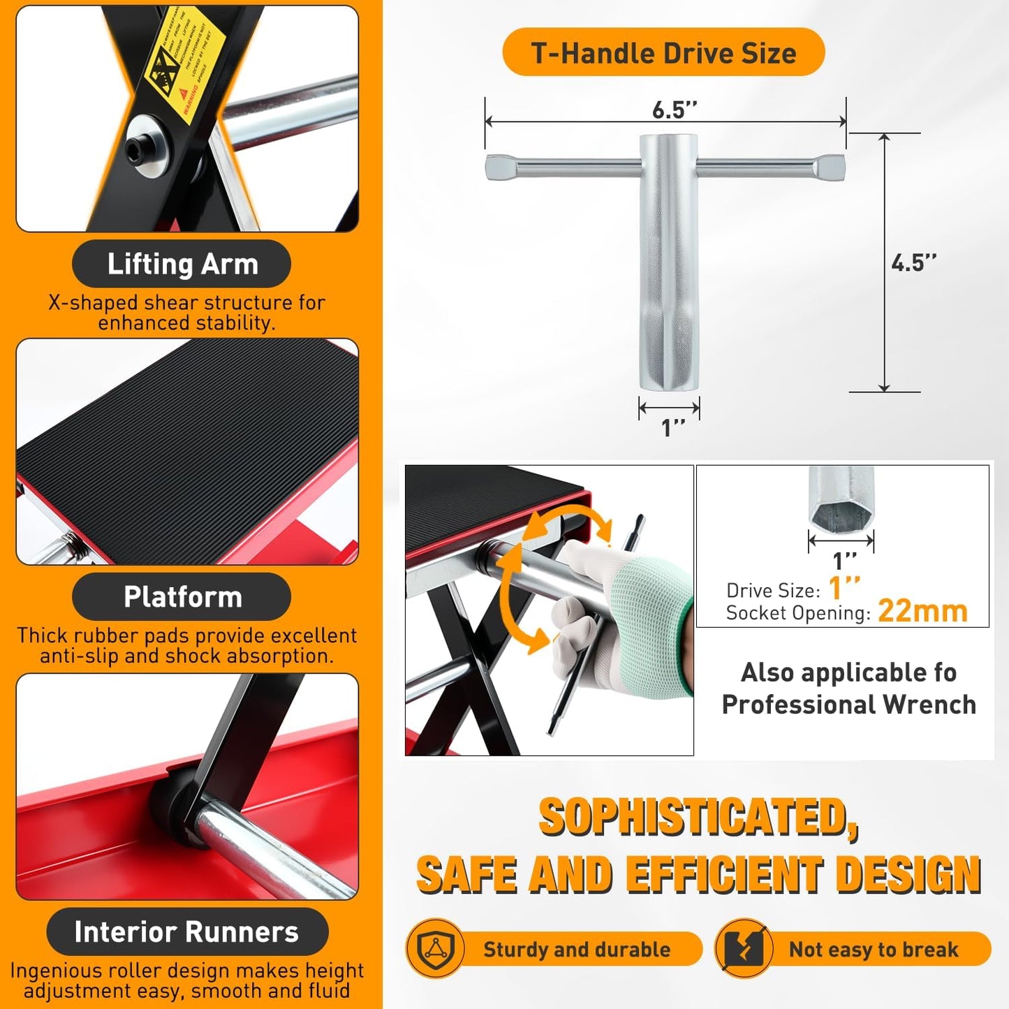 Nilight Motorcycle Lift Jack 1100 LBS Scissor Jack Stand Lift from 3.4" to 14.2" with Wide Deck Crank Handle Steel Scissor Hoist Garage Repair Lifter Table Jacks for Motorcycles ATV Dirt Bike, Red