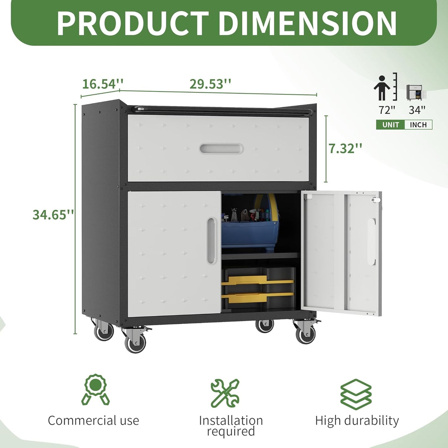 Metal Tool Cabinet,Garage Storage Cabinet System,Wall Cabinet & Locking Rolling Tool Cabinet with Doors and Adjustable Shelves,Steel Tool Cabinets for Home,Office (2 Pcs-StyleB, Black & Grey)