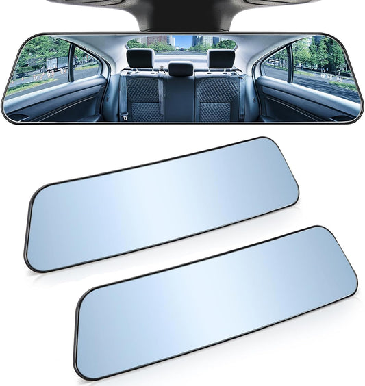 JOYTUTUS Rearview Mirror, 2 pack 12 Inch Panoramic Anti-Glare Clip-on Wide Angle Convex Rear View Mirror, Effectively to Reduce Blind Spot, Universal for More Car SUV Trucks -Blue
