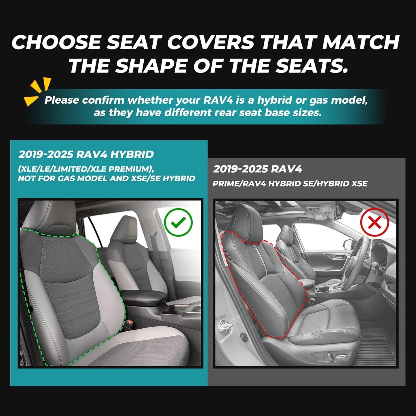 for Toyota RAV4 Seat Covers 2019 2020 2021 2022 2023 2024 2025 RAV 4 Prime & Hybrid XLE LE Limited XLE Premium (Not for XSE/SE Hybrid) - Custom Leather Car Seat Covers Full Set - Black