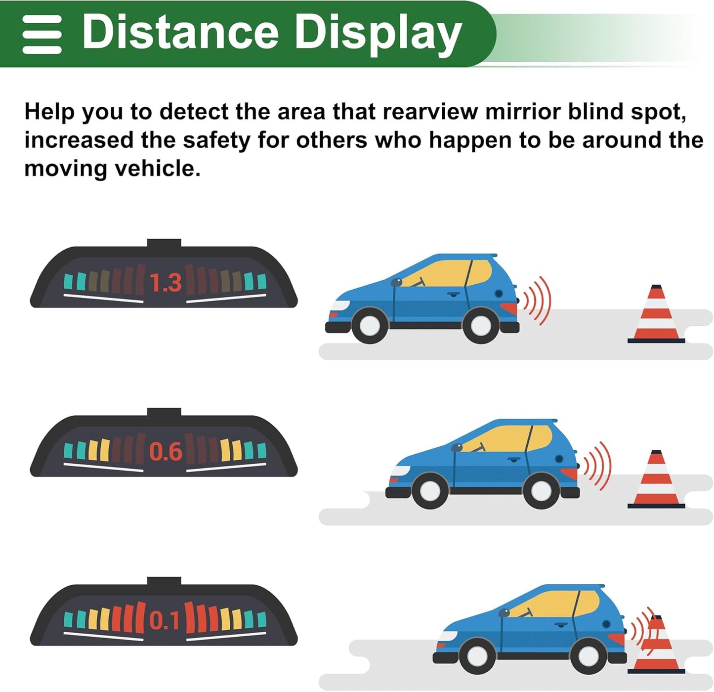 Motoforti Car Auto Vehicle Reverse Backup Radar System Reverse Parking Sensors Sound Warning Alarm Buzzer Reminder Distance Detection White 8 Parking Sensors