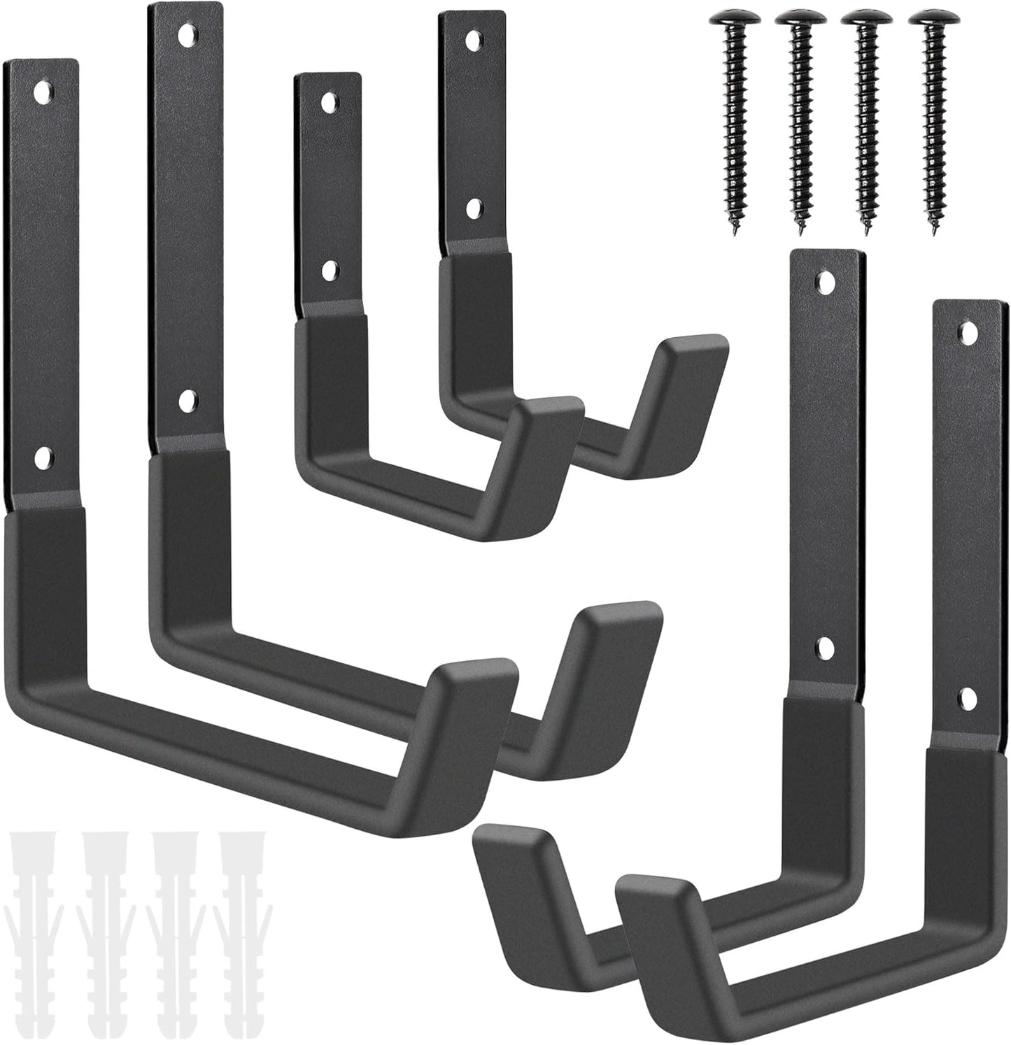 Heavy Duty Utility Hooks, Garage Storage Wall Mount Steel Hooks, Garden Tool Hanger, Garage Organizer for Tool, Ladder, Folding Chair, Hose, Ropes, Bike, etc.(2 S, 2 M, 2 L)