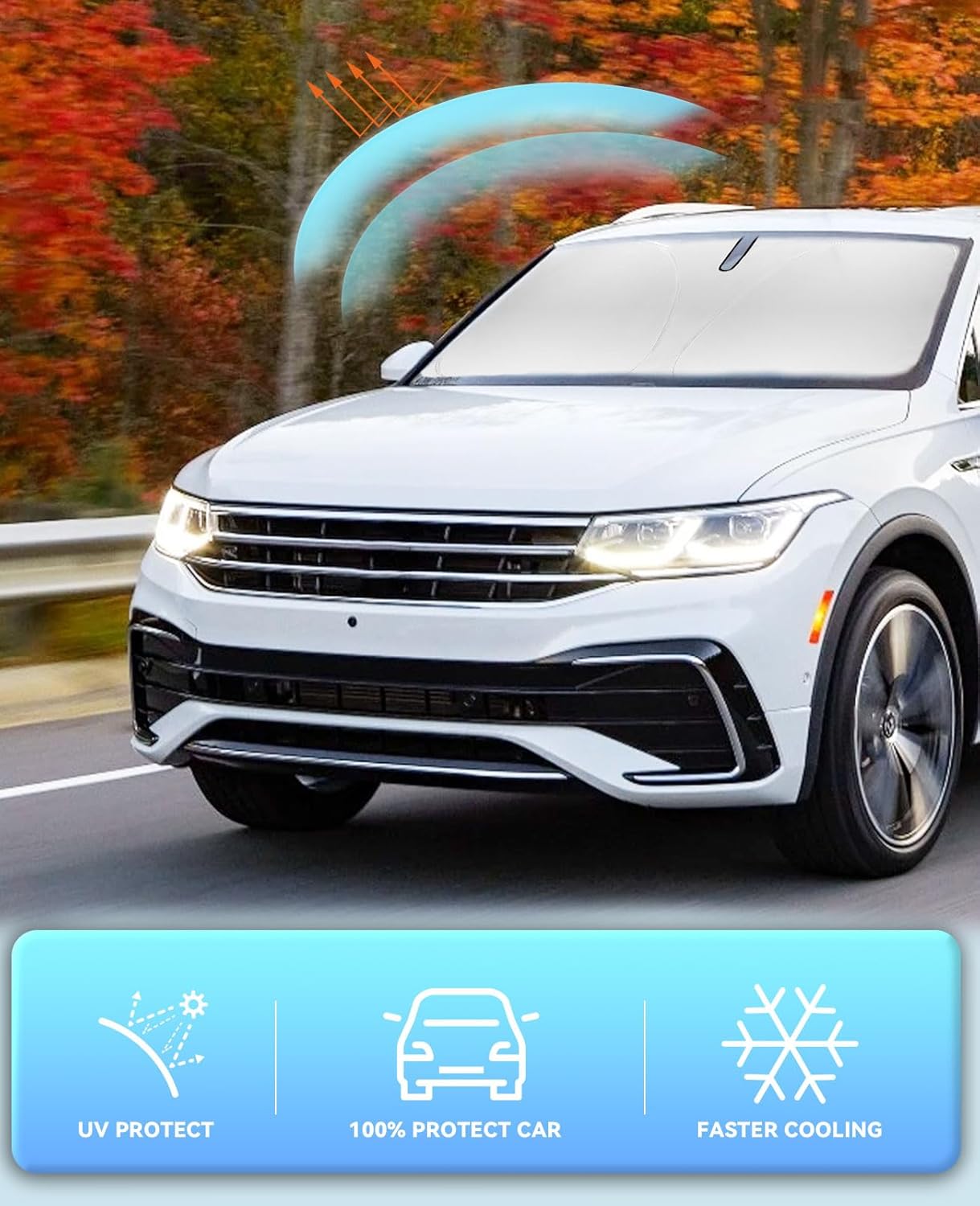 Windshield Sun Shade Car Sunshade for 2018-2025 Volkswagen VW Tiguan Accessories Windshield Sun Visor Cover for VW Tiguan Foldable Front Window Shield Protect Car from Sun Rays Heat Protection