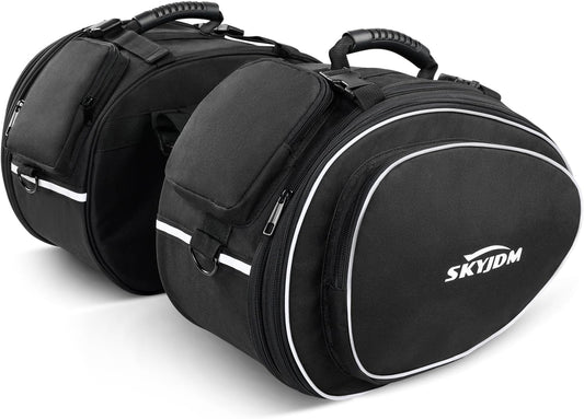 Motorcycle Saddlebags with Protective Cover, Large Capacity Extendable Saddle Bags Motorcycle Side Bag with Reflective Strip