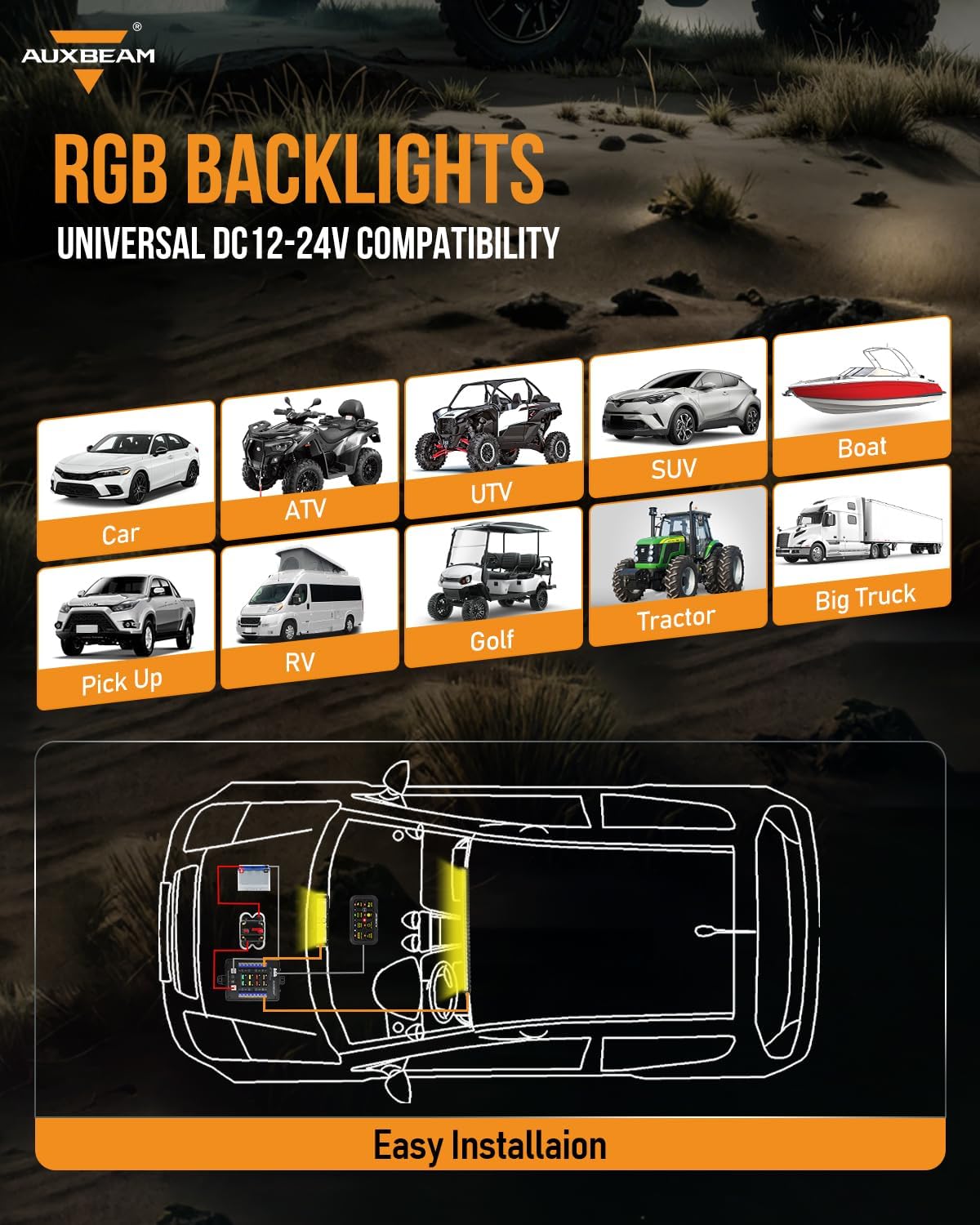 Auxbeam RGB Bluetooth 8 Gang Switch Panel AR-820 Toggle Momentary Pulsed Switch Pod for Truck UTV Offroad Boat Auxiliary LED Light Controller with Circuit Relay System Box Waterproof, 2-Year Warranty