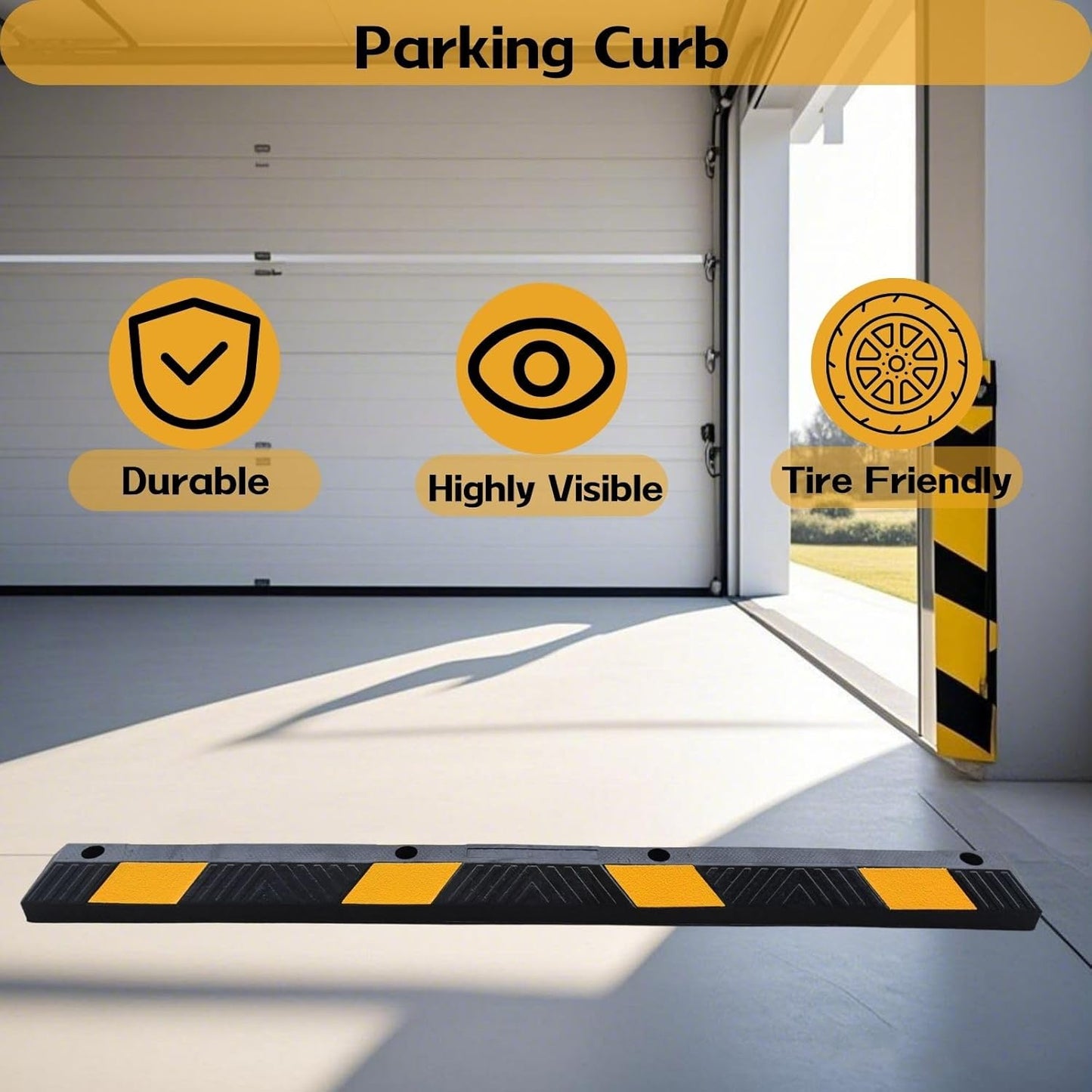Heavy-Duty Parking Curb Wheel Stop - Driveway Vehicle Stopper for Cars, Trucks & RVs - Durable Rubber Car Barrier with Reflective Strip - Garage & Parking Lot Safety Curb Ramp (72" - 2Pack)