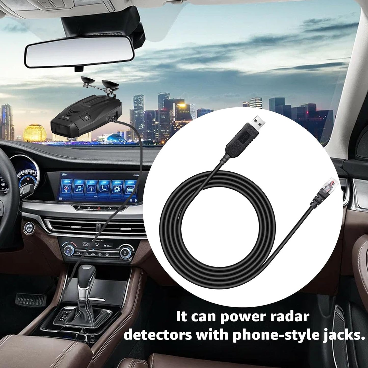 6.56Ft Radar Detector Cable - USB to RJ11 Plug Cable for Escort Radenso XP Uniden Beltronics Cobra Whistler - Premium Replacement Power Cord for Radar Detectors - Durable USB to RJ11 Connection
