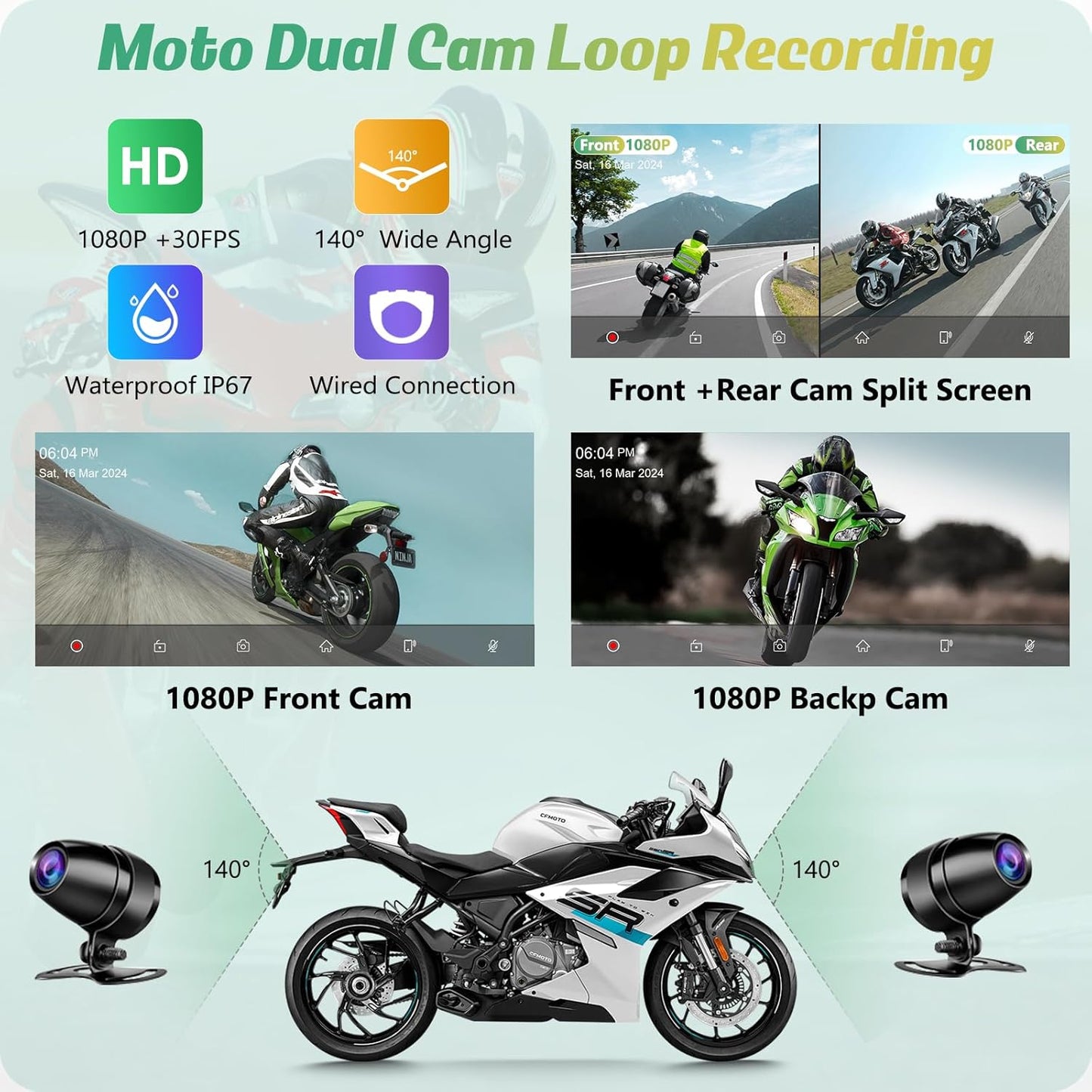 Carpuride W603D Motorcycle GPS Carplay Screen, Wireless CarPlay & Android Auto for Moto, with HD 1080P Dual Cameras, Remote Control，6.3" Waterproof Touchscreen, BT Aduio, Loop Recording, Navigation