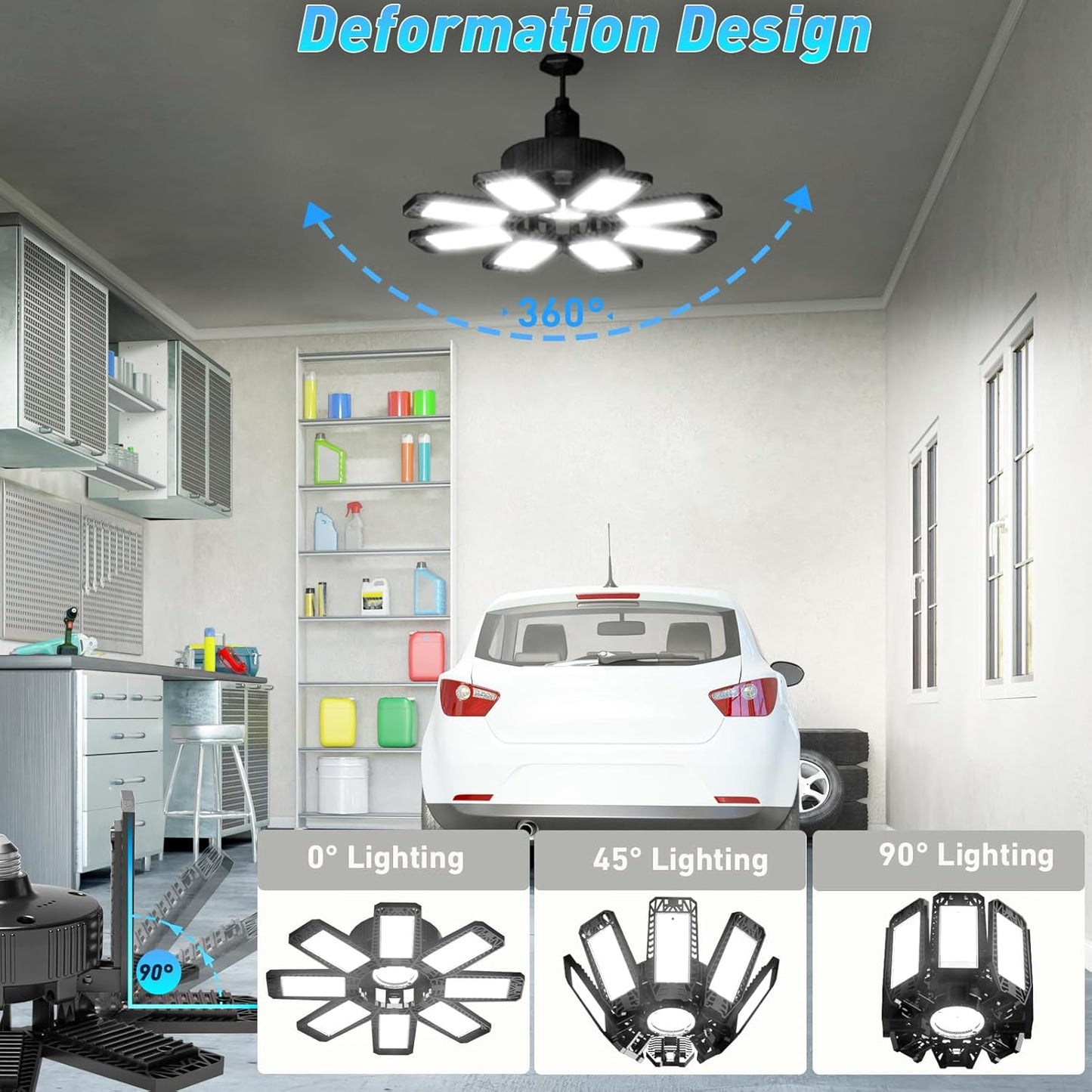 Garage Light 8 Pack - 240W 24000LM 6500K Garage Lights Ceiling LED with 8+1 Deformable Panels, E26/E27 Screw Socket in LED Shop Light for Workshop, Basement, Gym, Barn, Warehouse etc Bay Lighting