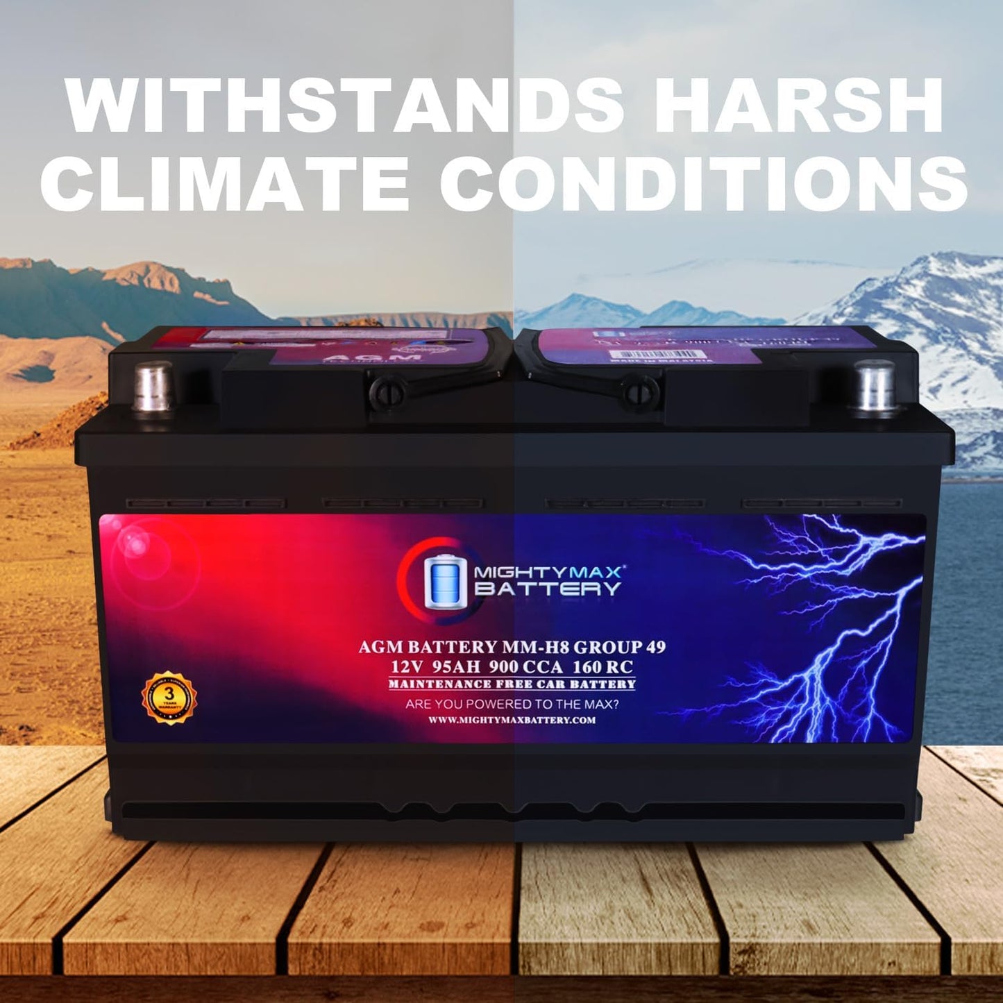 Mighty Max Battery MM-H8 Start and Stop Car BCI Group 49 12V 95Ah, 160RC, 900 CCA Rechargeable AGM Car Battery