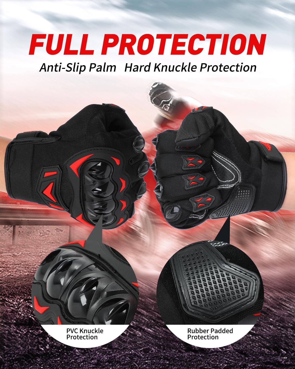 Motorcycle Gloves,Touchscreen Motorbike Gloves with Hard Knuckle Tactical Gloves Riding Gloves Anti-Slip Airsoft Gloves