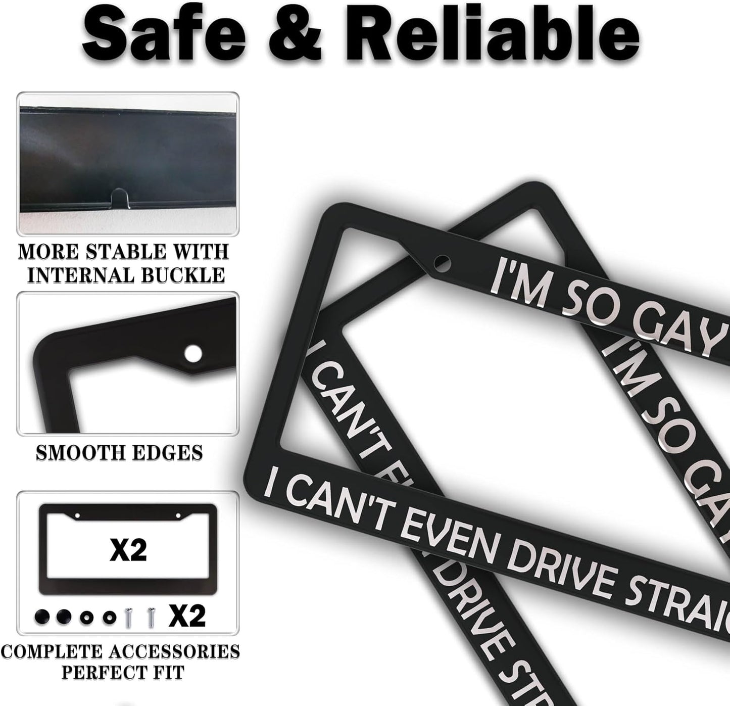 License Plate Frames Black and White Front License Plate Bracket I'm So Gay I Can’t Even Drive Straight Universal Aluminum Car Accessory 2 Pack with Screw Covers Set