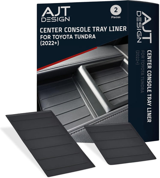 AJT DESIGN Center Console Tray Liner for Toyota Tundra (2022+) & Sequoia (2023+) | Non-Slip Mat & Anti-Rattle Center Console Organizer Tray - 2 Piece | Easy Installation-Made in USA