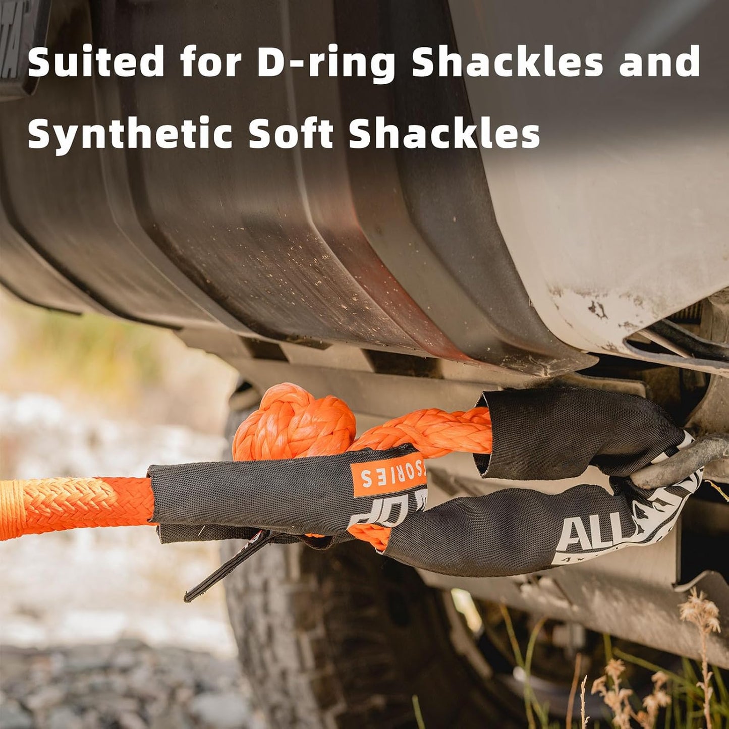 ALL-TOP Kinetic Recovery Rope Kit w/ 2 Soft Shackles, 48000Lbs, 1in x 20ft, Heavy Duty 30+% Elasticity, 16000Lbs Work Load Limit