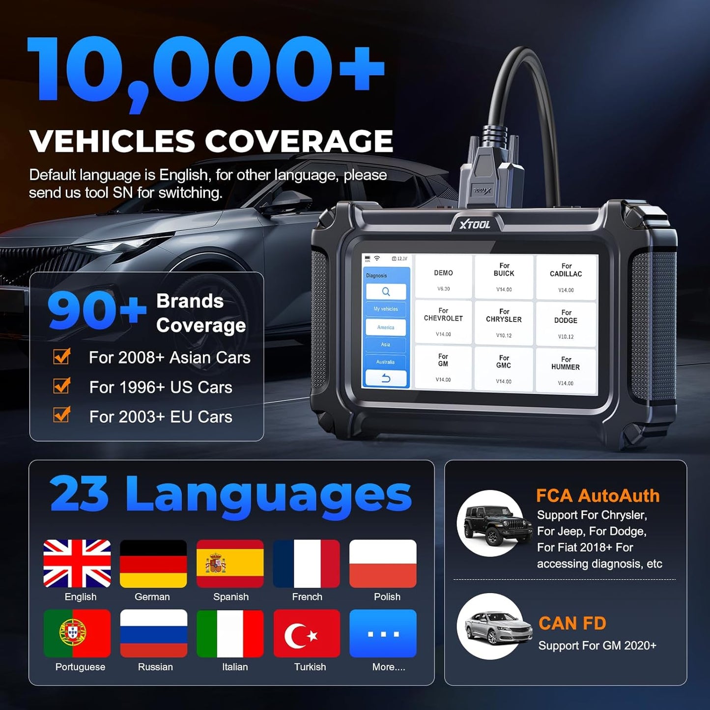 XTOOL D6 OBD2 Scanner, 2025 Full System Diagnostic Scanner for Car with 15 Resets, Oil Reset, ABS Bleed, Throttle Relearn, Crank Sensor Relearn, EPB, Free Update Scan Tool, Upgraded of D5S, FCA&CAN FD