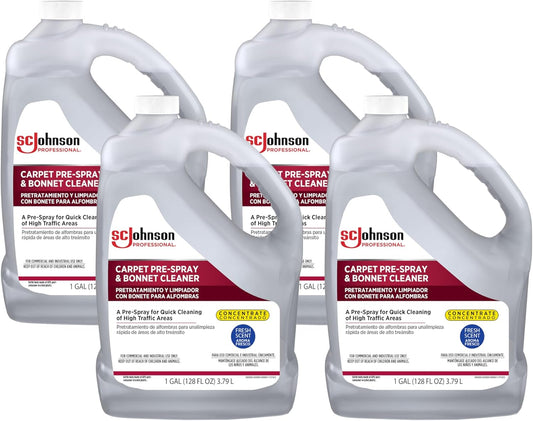 SC Johnson Professional Carpet Pre-Spray and Bonnet Cleaner, Carpet Cleaner Pre-Spray, 1 Gallon, 4 Count, for Professional Use Only