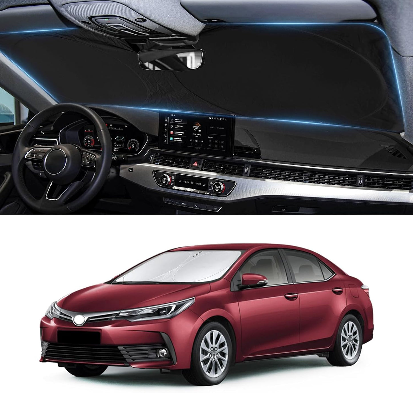 Custom Fit Corolla Windshield Sunshade for 2009-2012 2013 Toyota C-orolla Hatchback Sedan Accessories (Not for Corolla Cross) Front Window Shield Cover Sun Visor Protector Block UV Rays