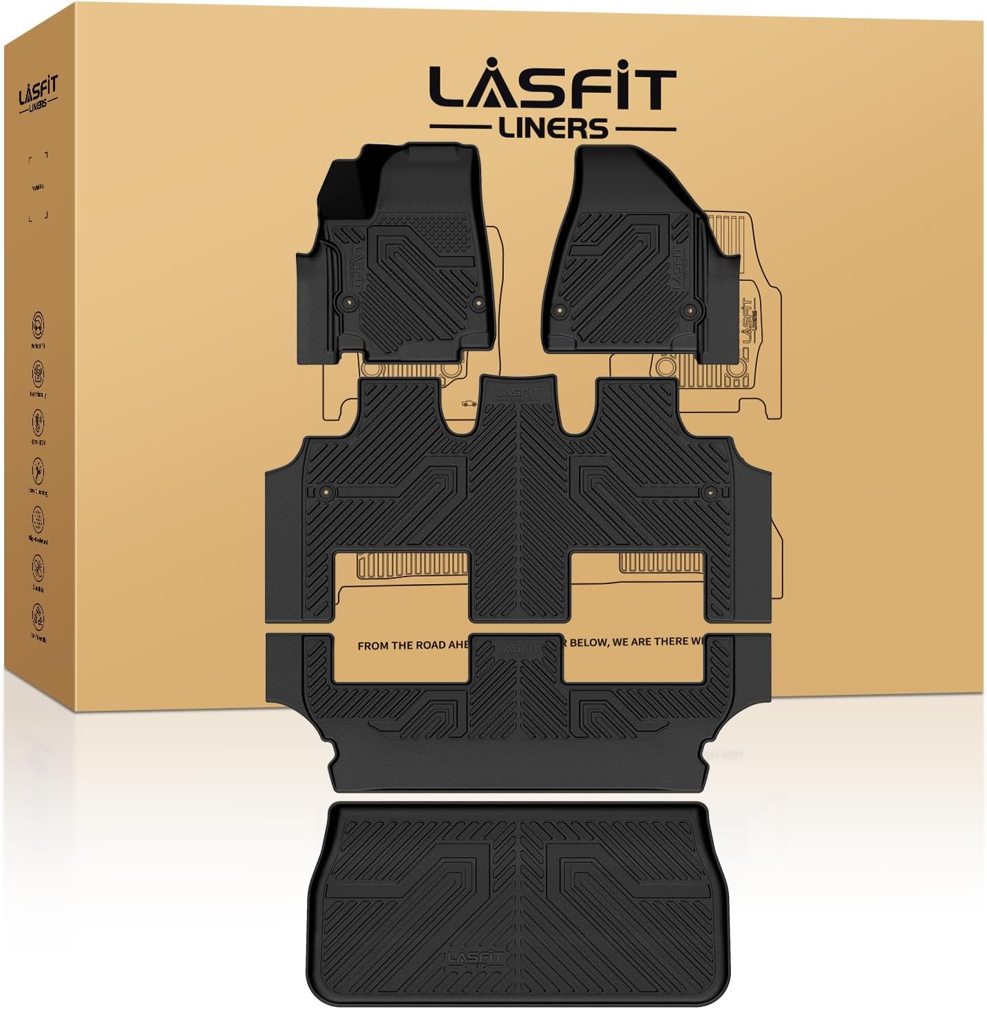 LASFIT Floor Mats&Trunk Mat Fit for 2017-2025 Chrysler Pacifica Hybrid 7-Seater(2021-2025 Not Fit Pinnacle trim), All Weather TPE Rubber Cargo Mat Automotive Floor Liners for Pacifica 2025 Accessories